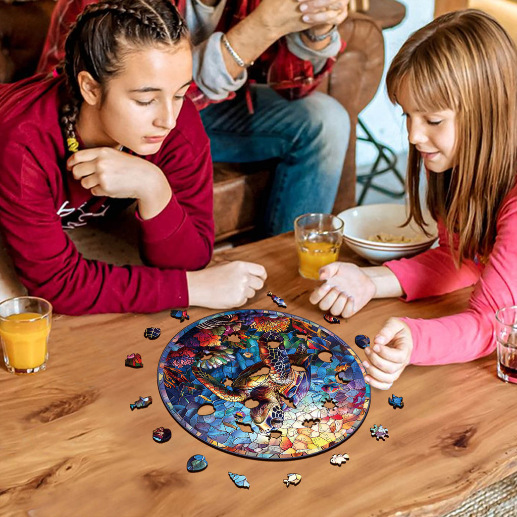 Stained Glass Turtle Wooden Jigsaw Puzzle