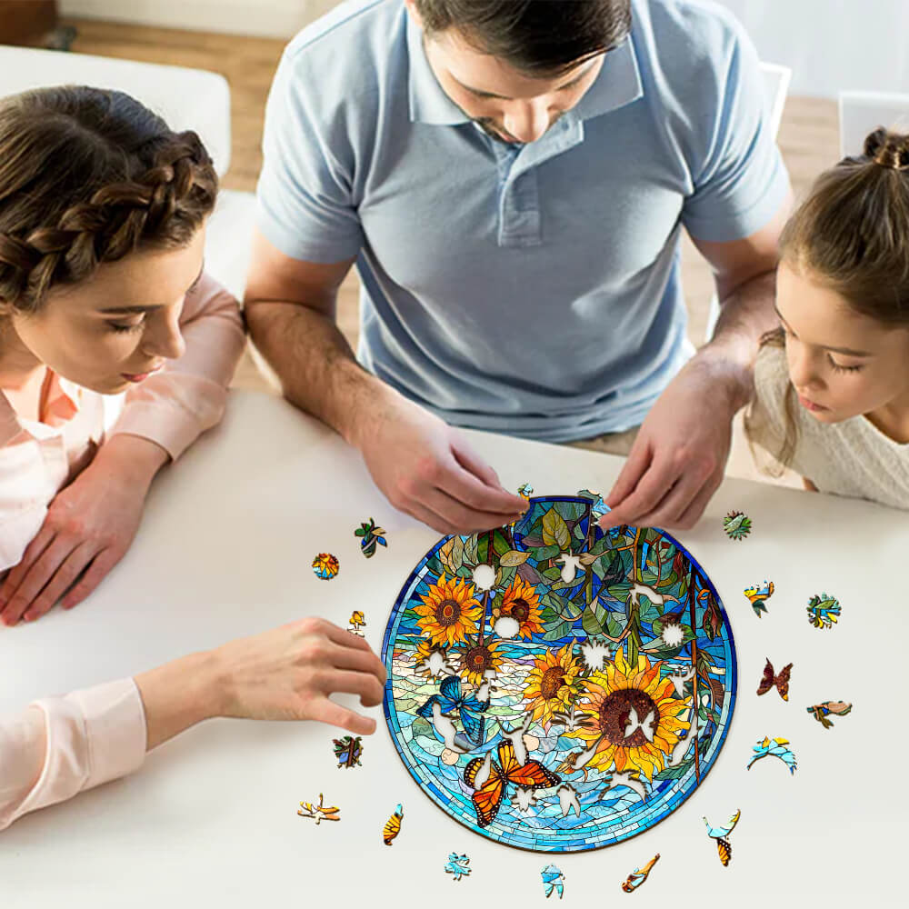 Stained Glass Sunflower Wooden Jigsaw Puzzle