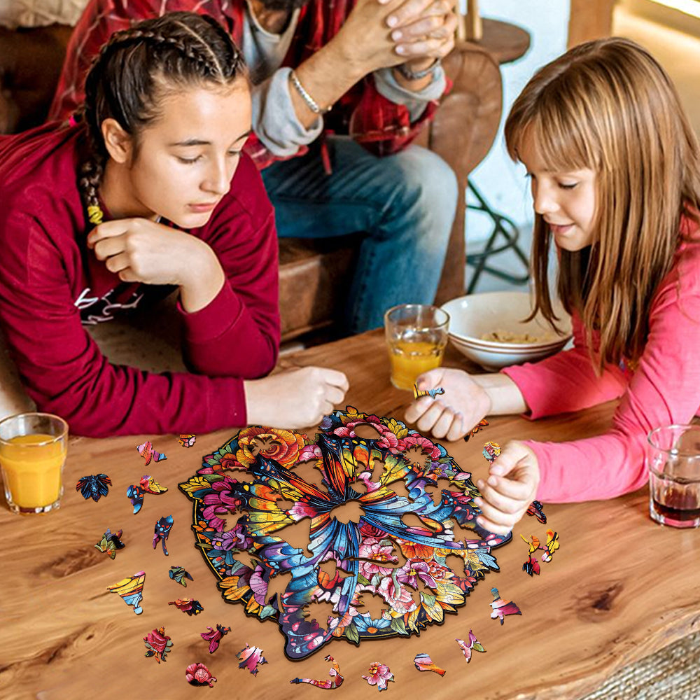 Butterfly And Flowers Wooden Jigsaw Puzzle