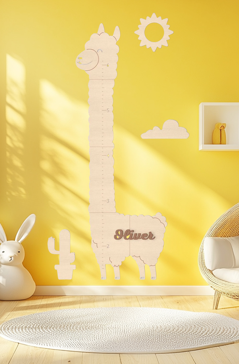 Personalized Wooden Alpaca Growth Chart Kids Room Decor