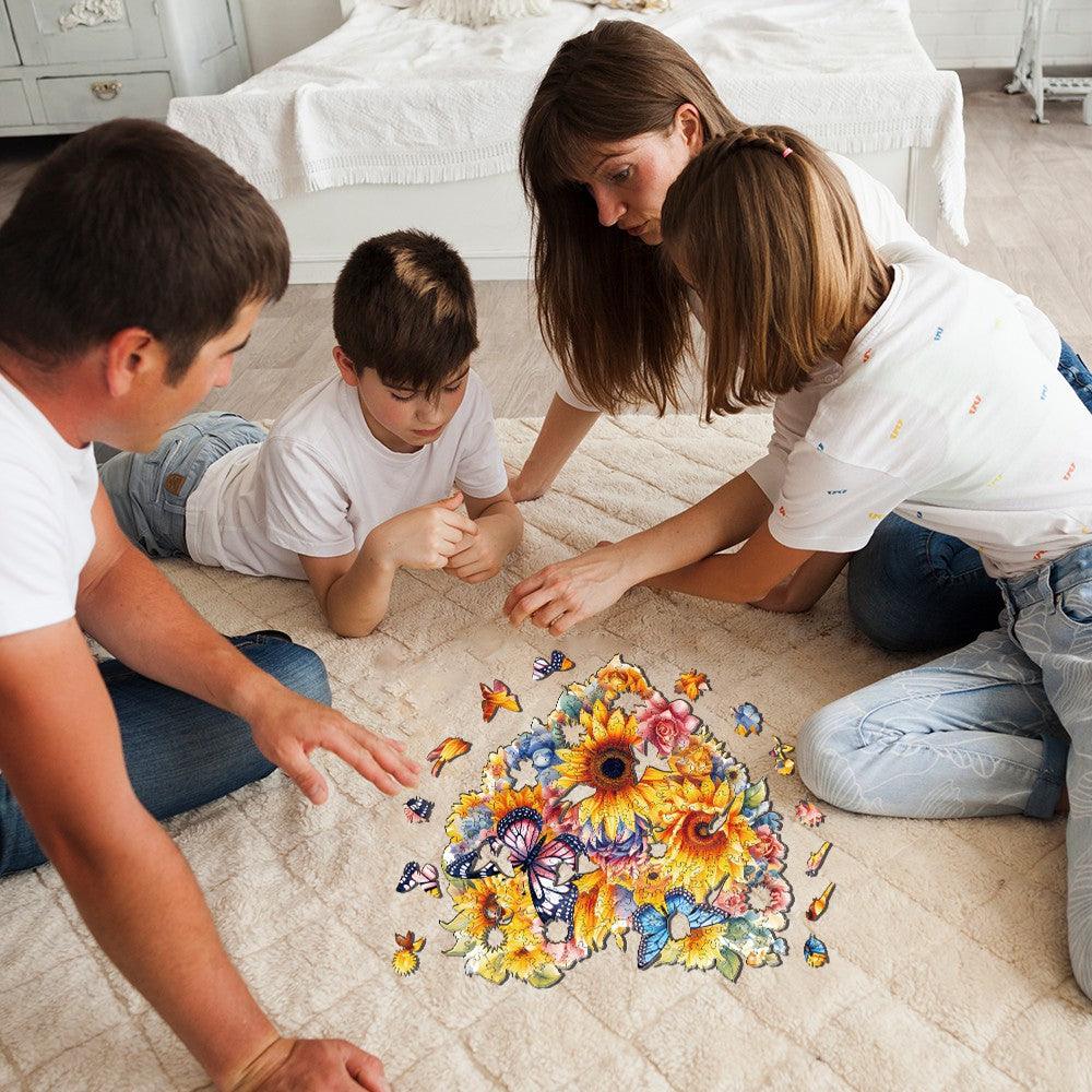 Sunflowers And Butterflies Wooden Jigsaw Puzzle