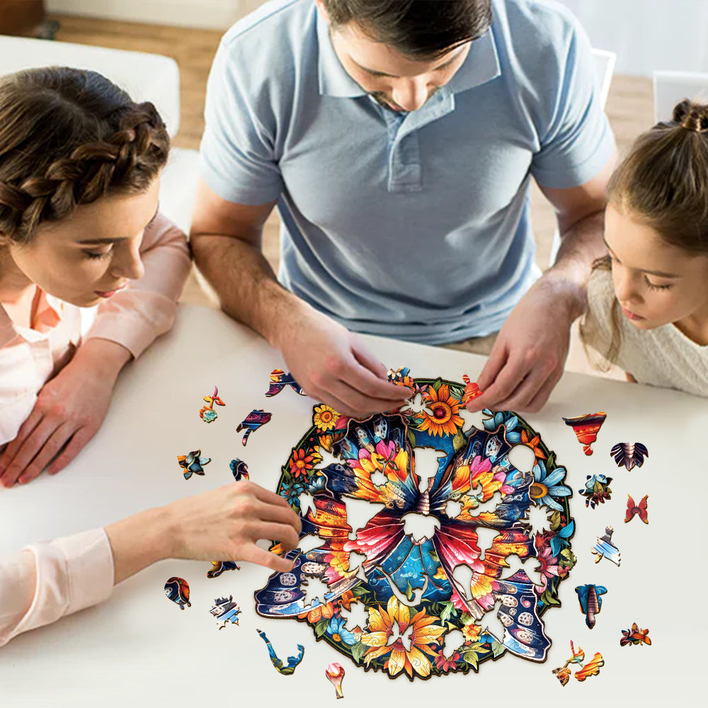 Butterflies And Sunflowers Wooden Jigsaw Puzzle