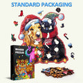 Christmas Family wooden jigsaw puzzle displayed with colorful pieces and packaging, ideal for focused mind games.