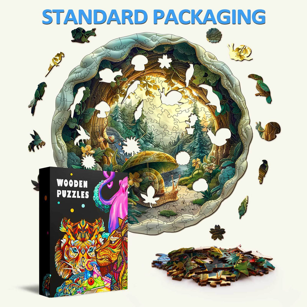 3D Snail-1 Wooden Jigsaw Puzzle with colorful pieces and packaging, perfect for enhancing focus and problem-solving skills.