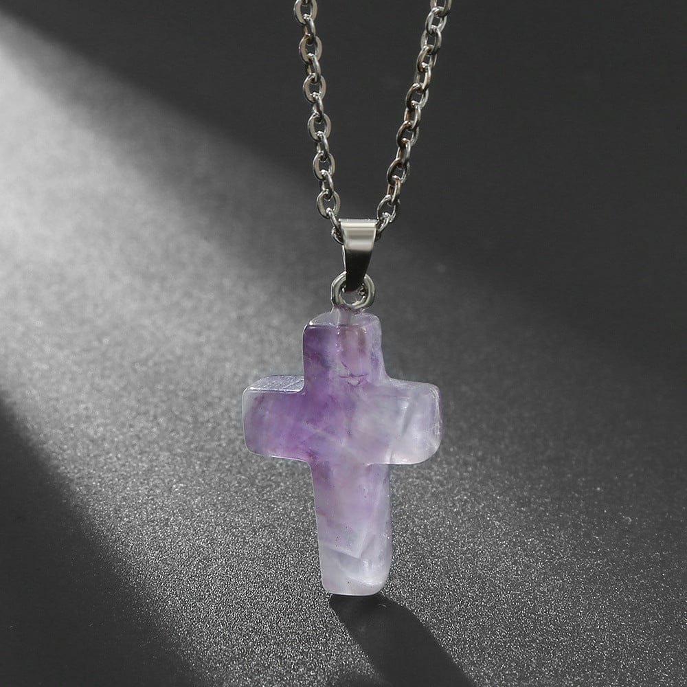 NATURAL AGATE STONE CROSS PENDANT