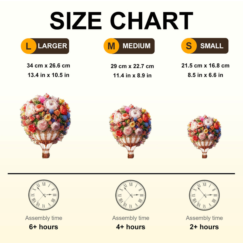 Bouquet Hot air Balloon Wooden Jigsaw Puzzle