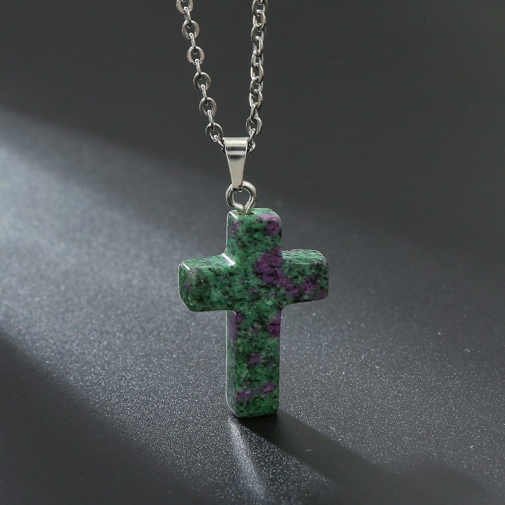 NATURAL AGATE STONE CROSS PENDANT