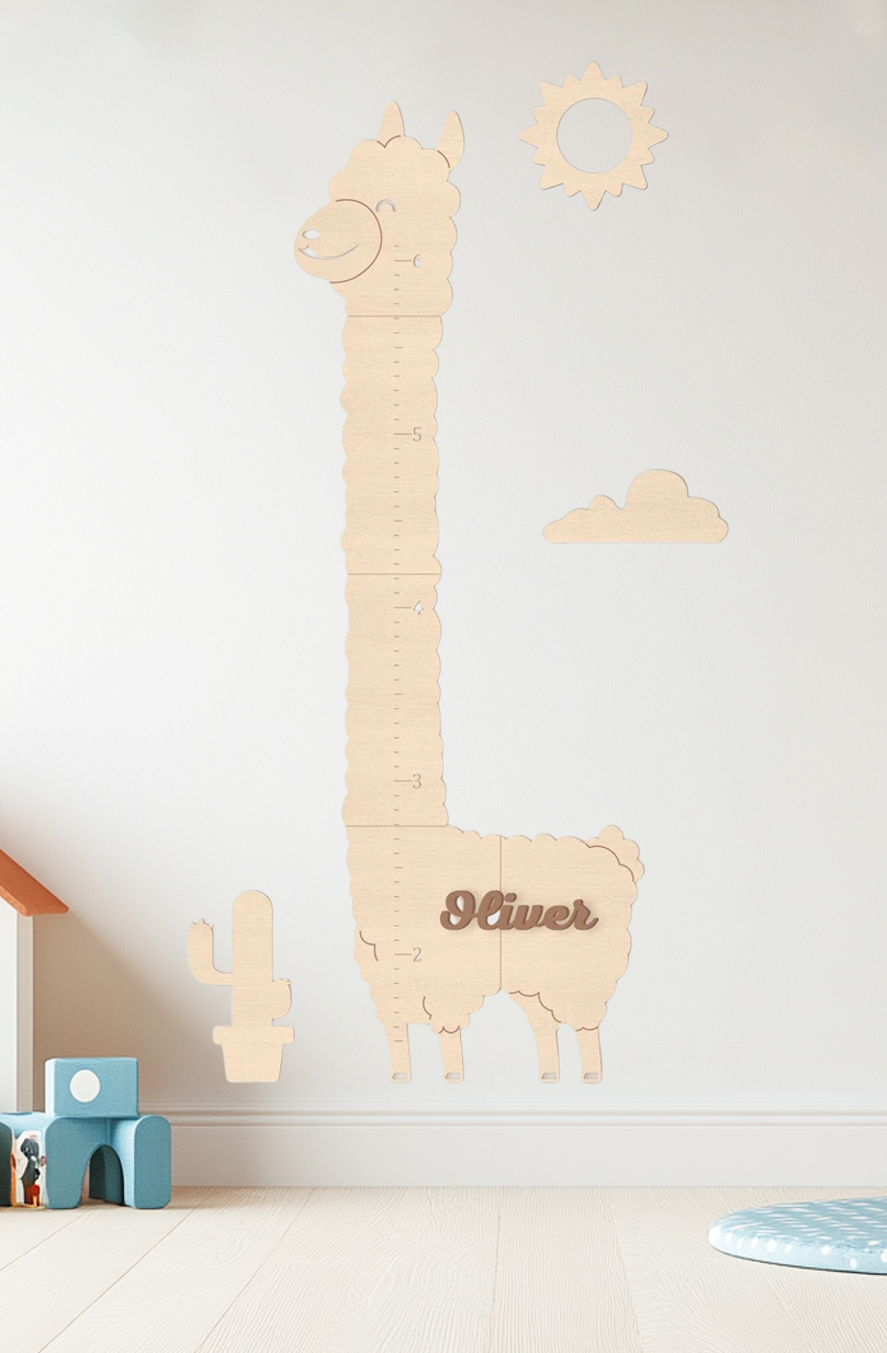 Personalized Wooden Alpaca Growth Chart Kids Room Decor