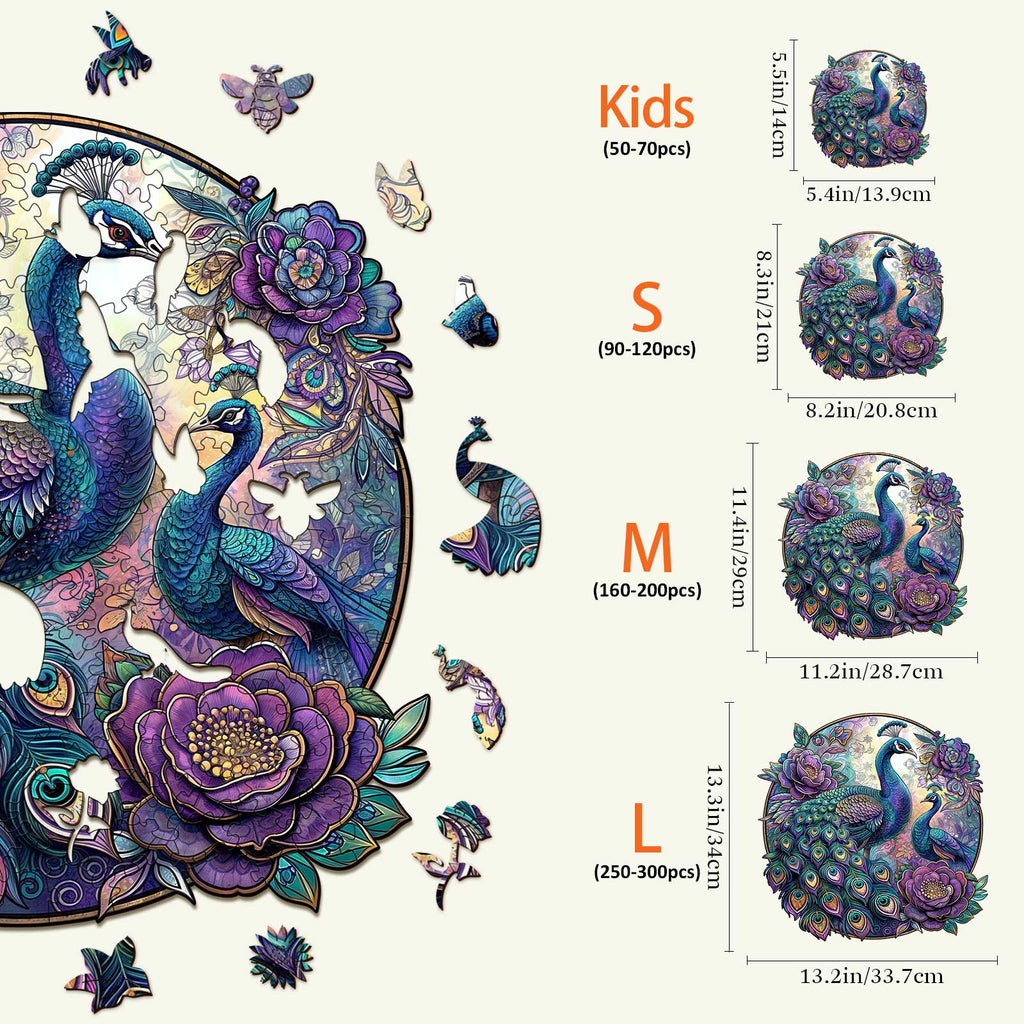 Parent Child Peacock Wooden Jigsaw Puzzle