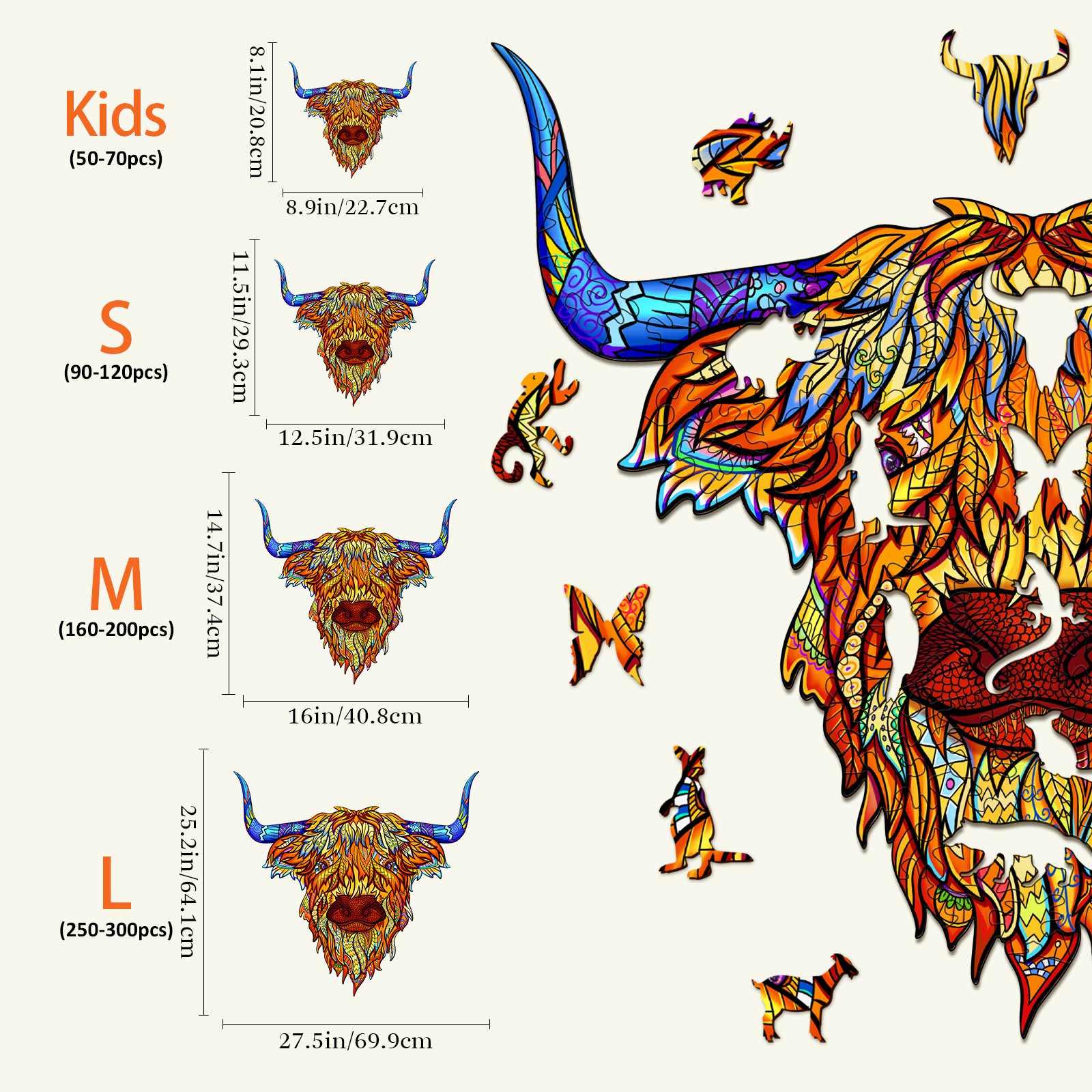 Highland Cattle Wooden Jigsaw Puzzle