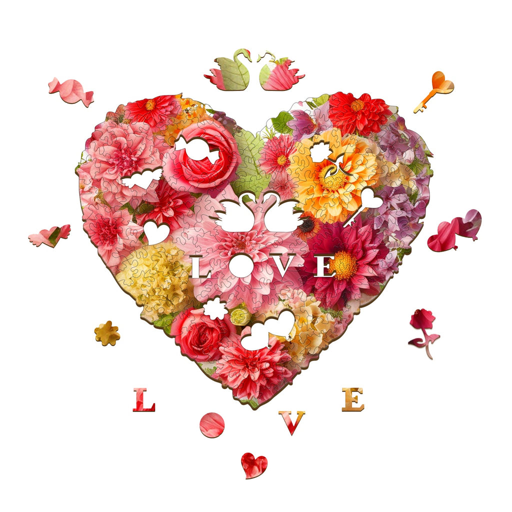 Flower Heart -3 Wooden Jigsaw Puzzle