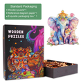 Colorful Parent child elephant wooden jigsaw puzzle with intricate designs in an exquisite packaging box.