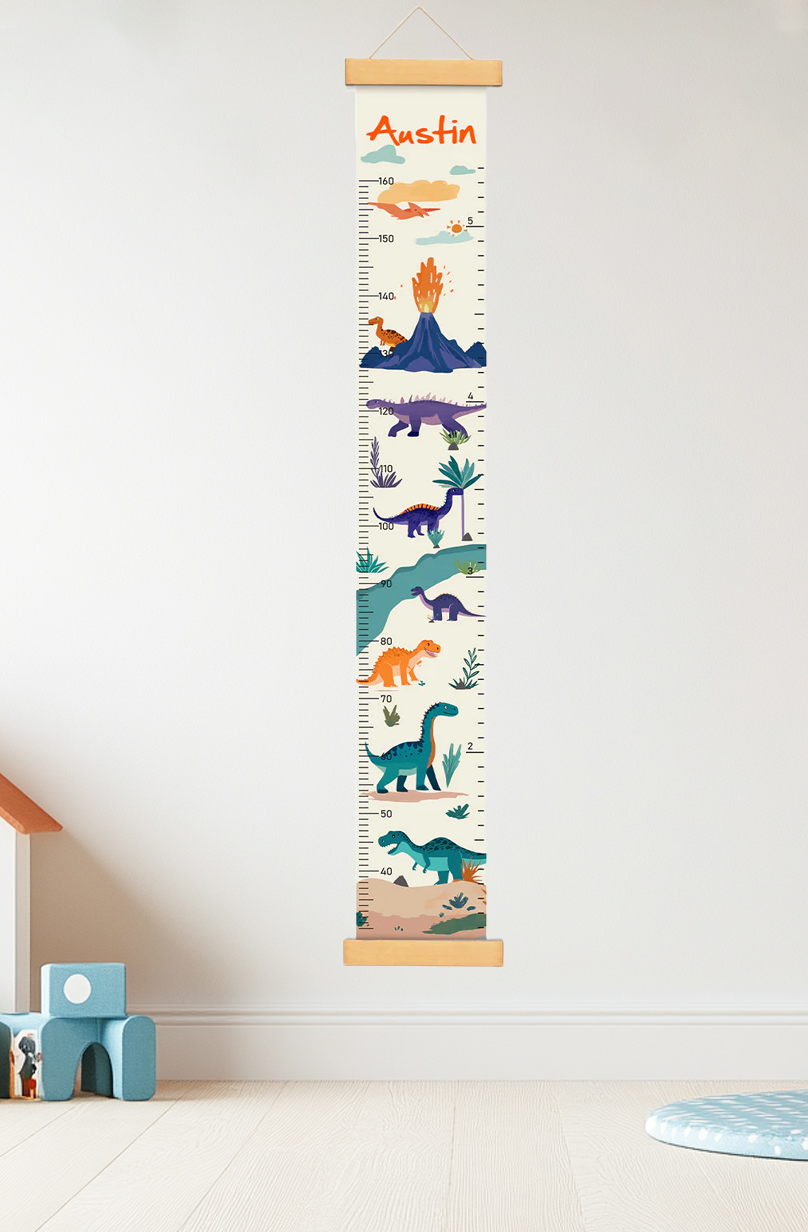 Personalized Dinosaur Adventure Hanging Canvas Height Ruler