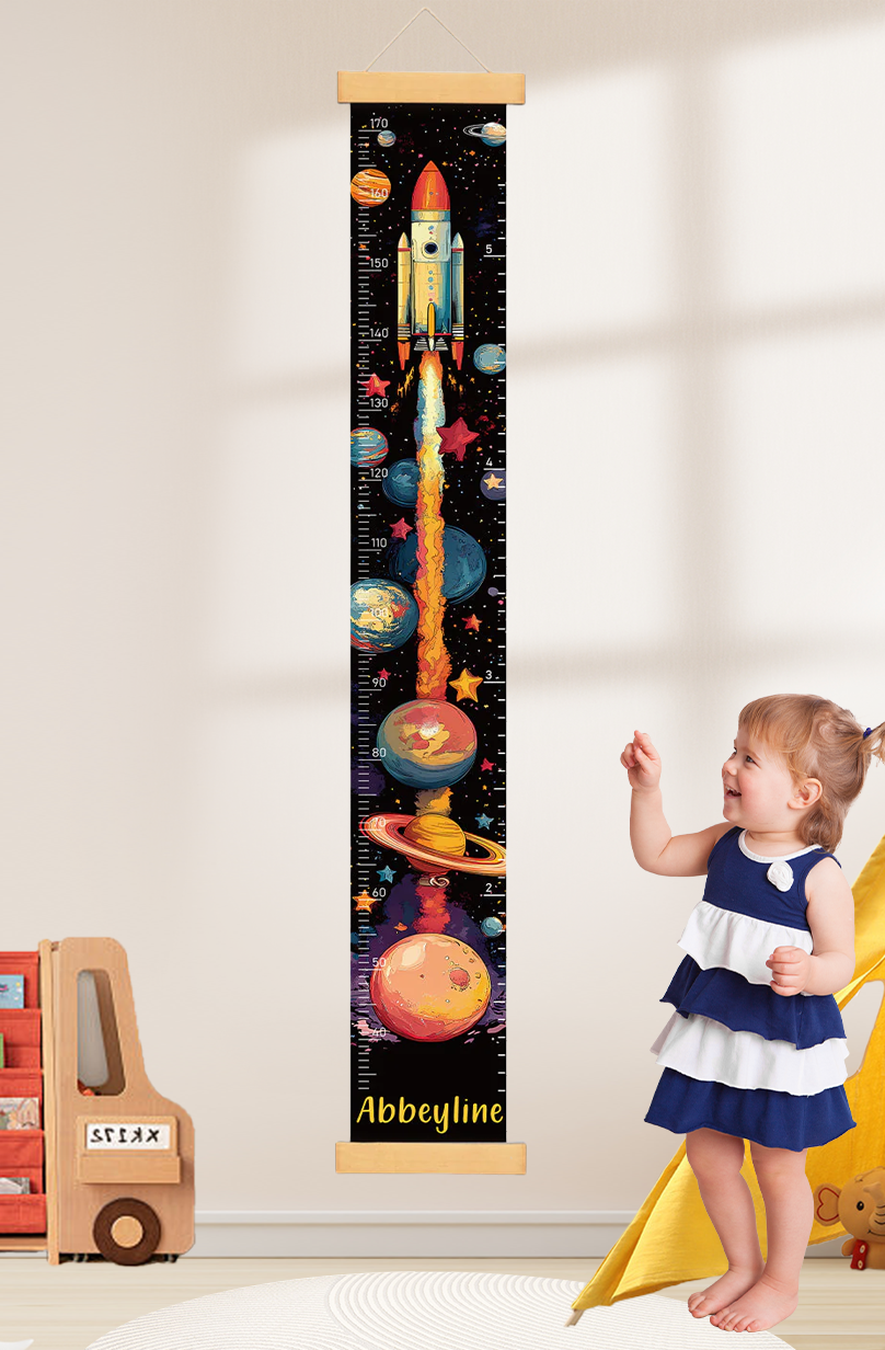 Personalized Space Rocket Hanging Canvas Height Ruler
