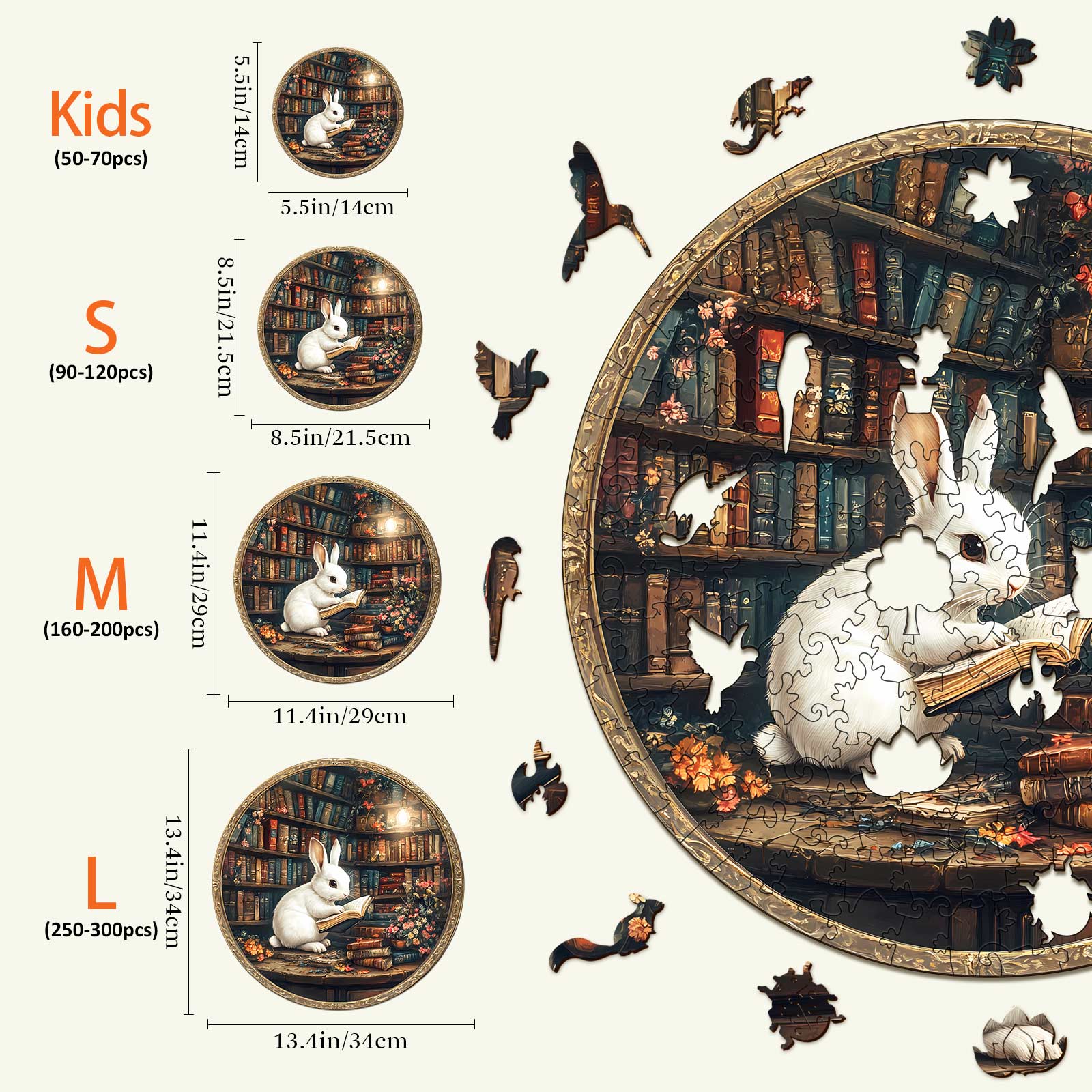 Magic Library Rabbit Wooden Jigsaw Puzzle