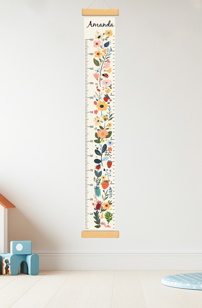 Personalized Floral Garden Hanging Canvas Height Ruler