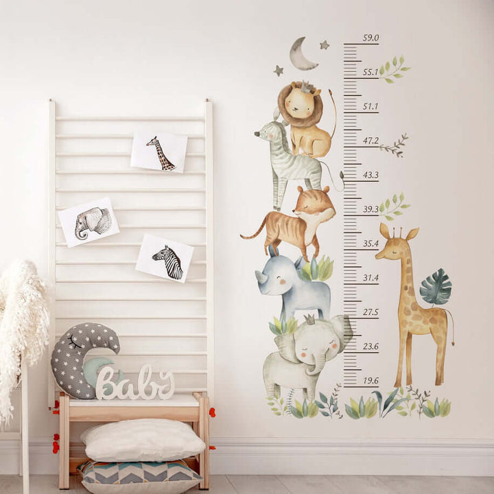 Cute Animals Growth Chart Wall Stickers
