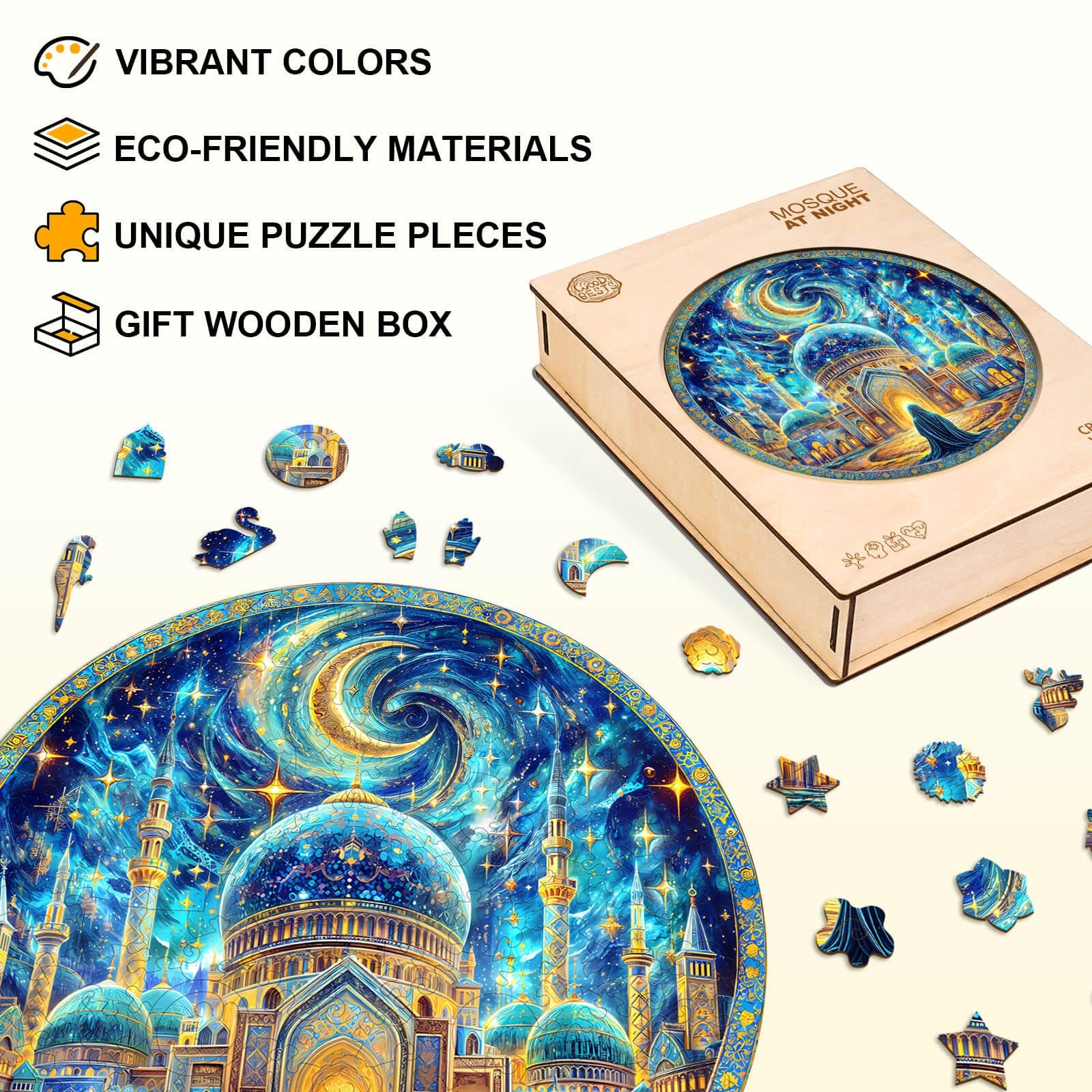 Mosque at night Wooden Jigsaw Puzzle