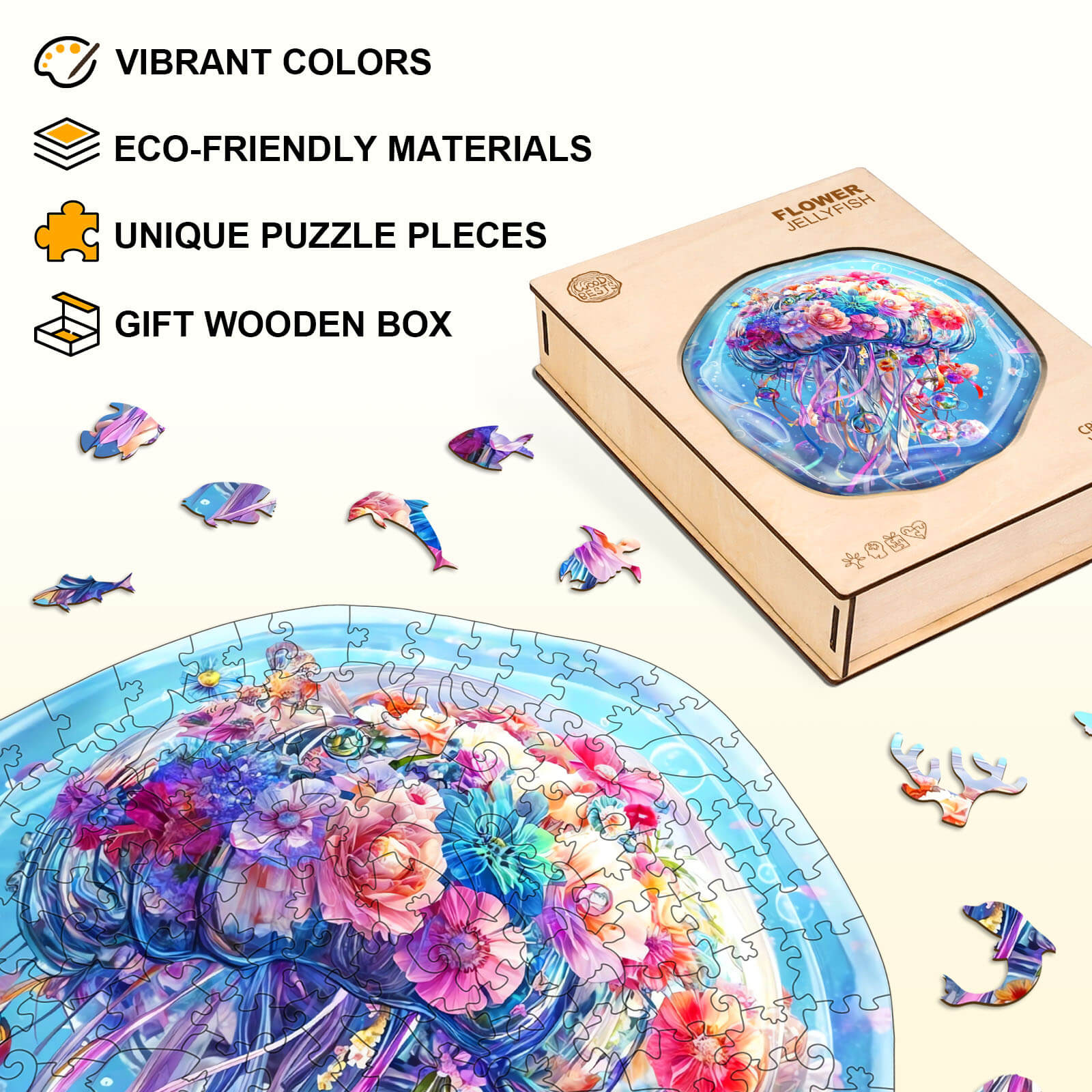 Flower Jellyfish Wooden Jigsaw Puzzle