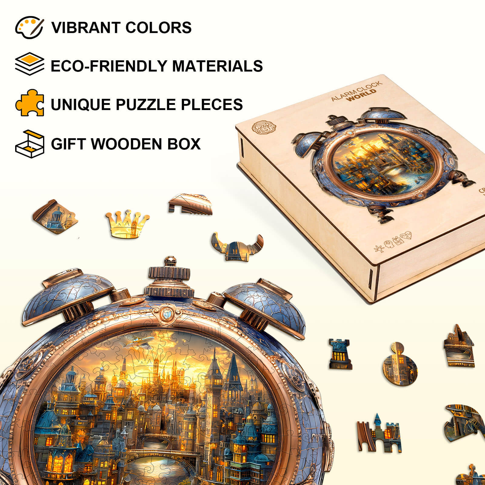 Alarm Clock World Wooden Jigsaw Puzzle