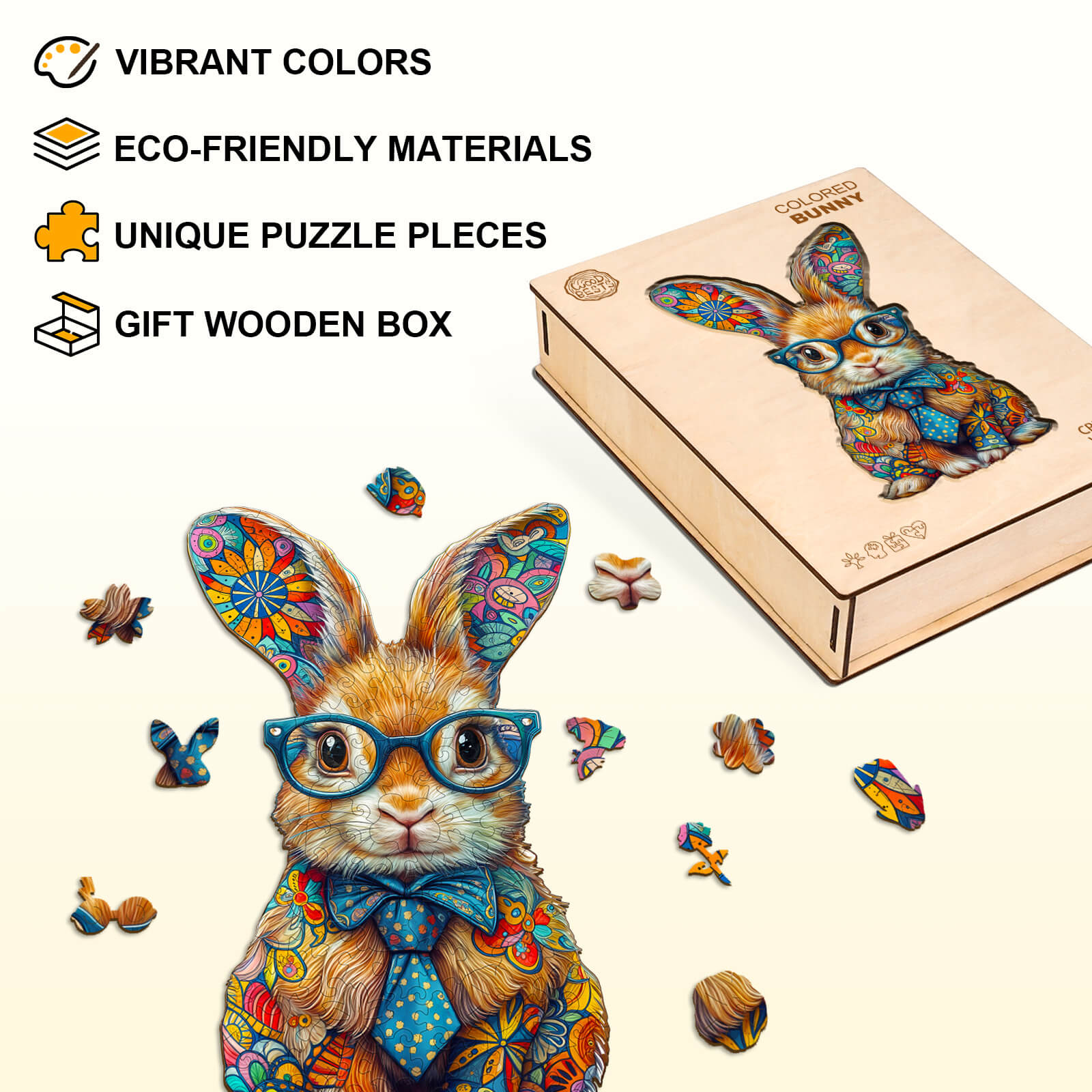 Colored bunny Wooden Jigsaw Puzzle