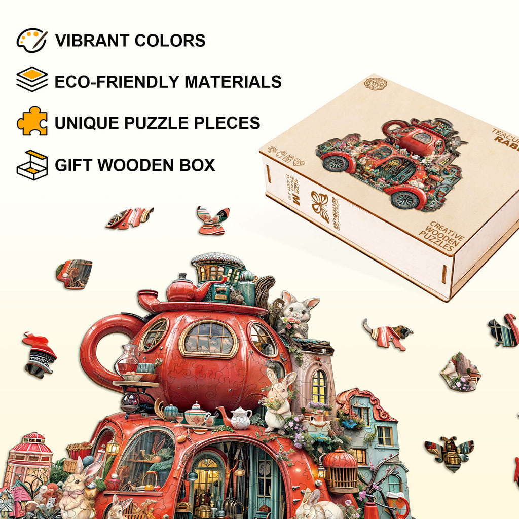 Teacup float rabbit Wooden Jigsaw Puzzle