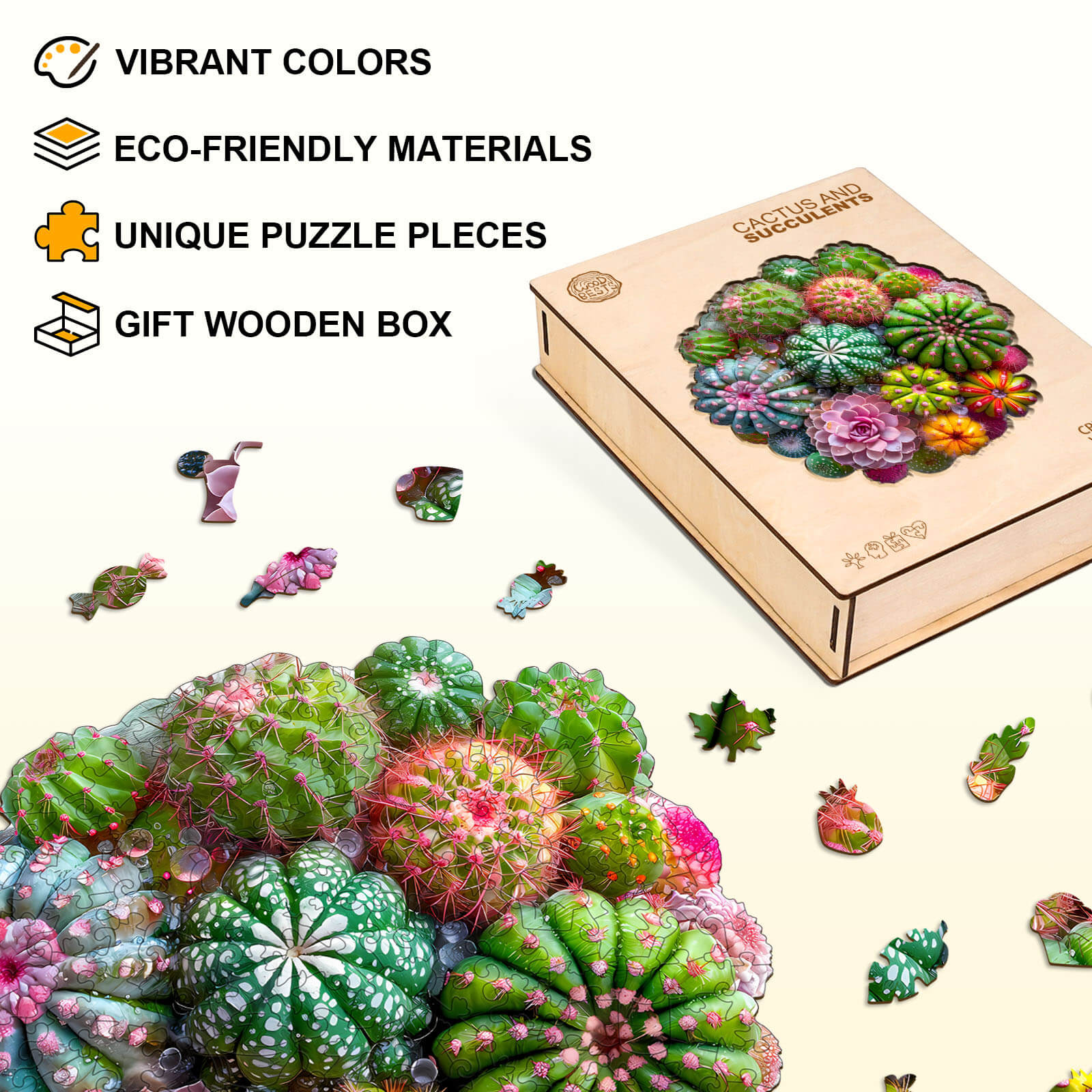 Cactus and Succulents Wooden Jigsaw Puzzle