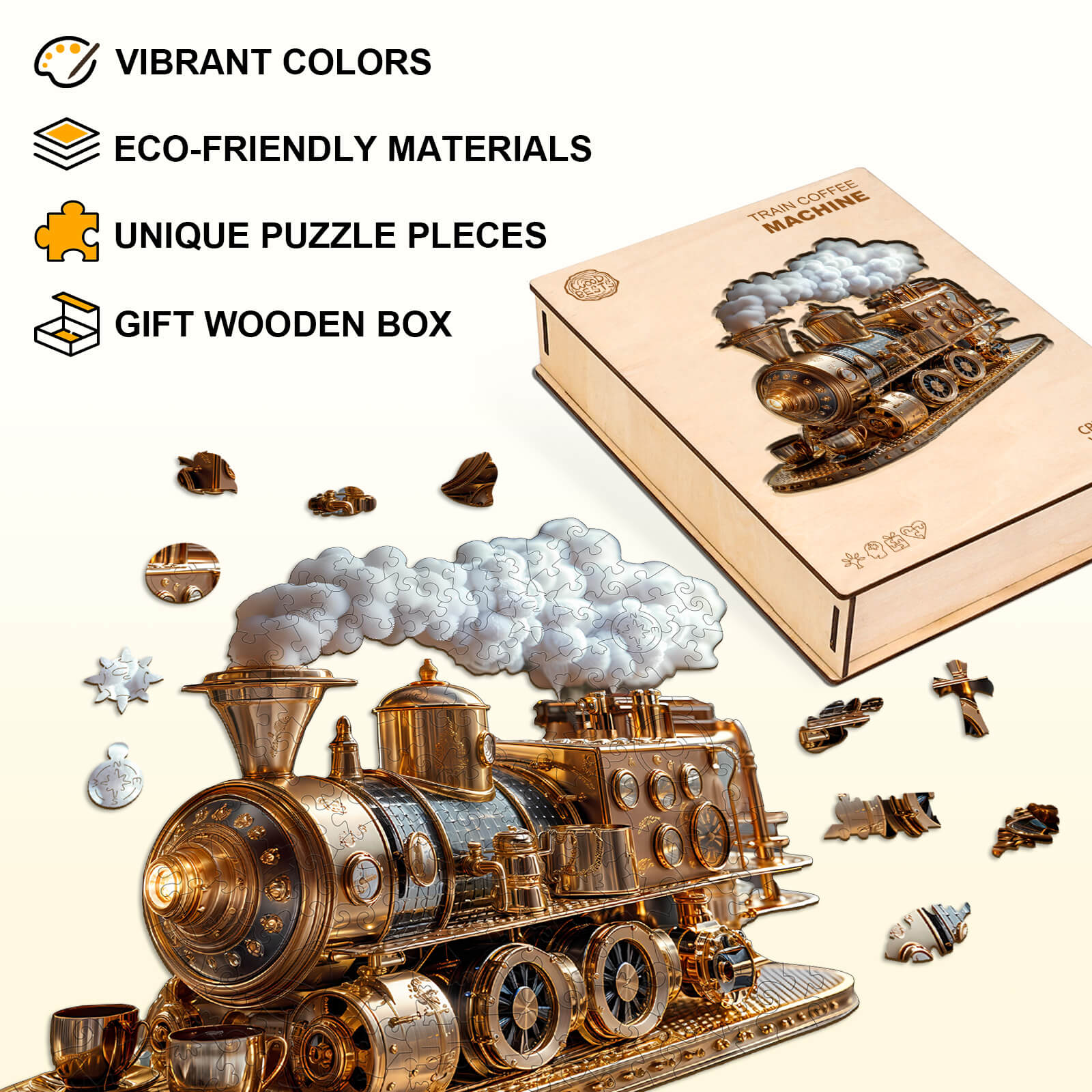 Train coffee machine Wooden Jigsaw Puzzle