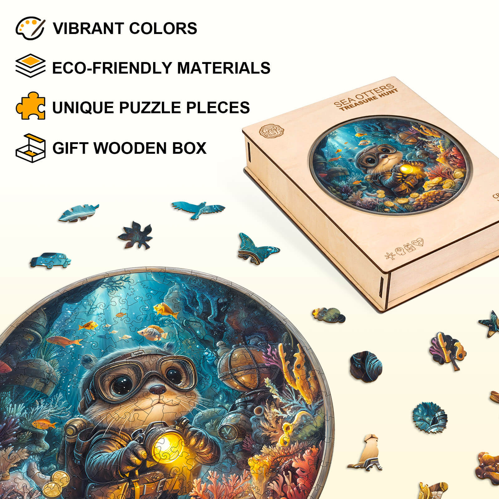 Sea Otters Treasure Hunt Wooden Jigsaw Puzzle