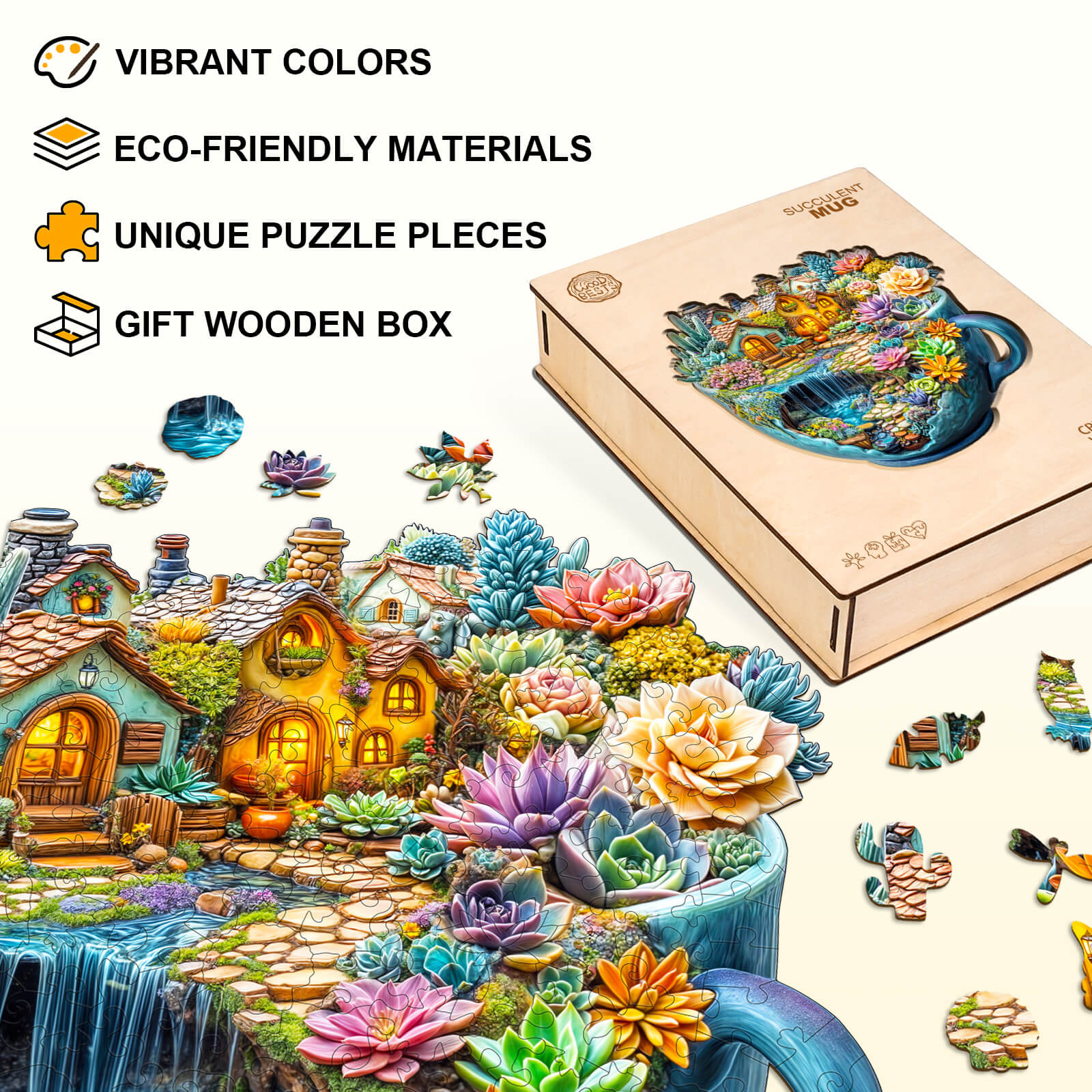 Succulent Mug Wooden Jigsaw Puzzle