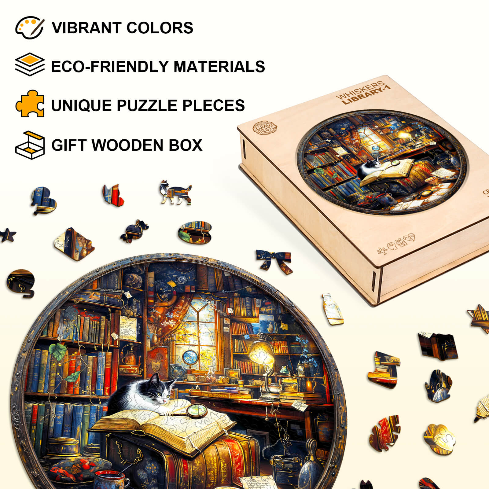 Whiskers Library-1  Wooden Jigsaw Puzzle