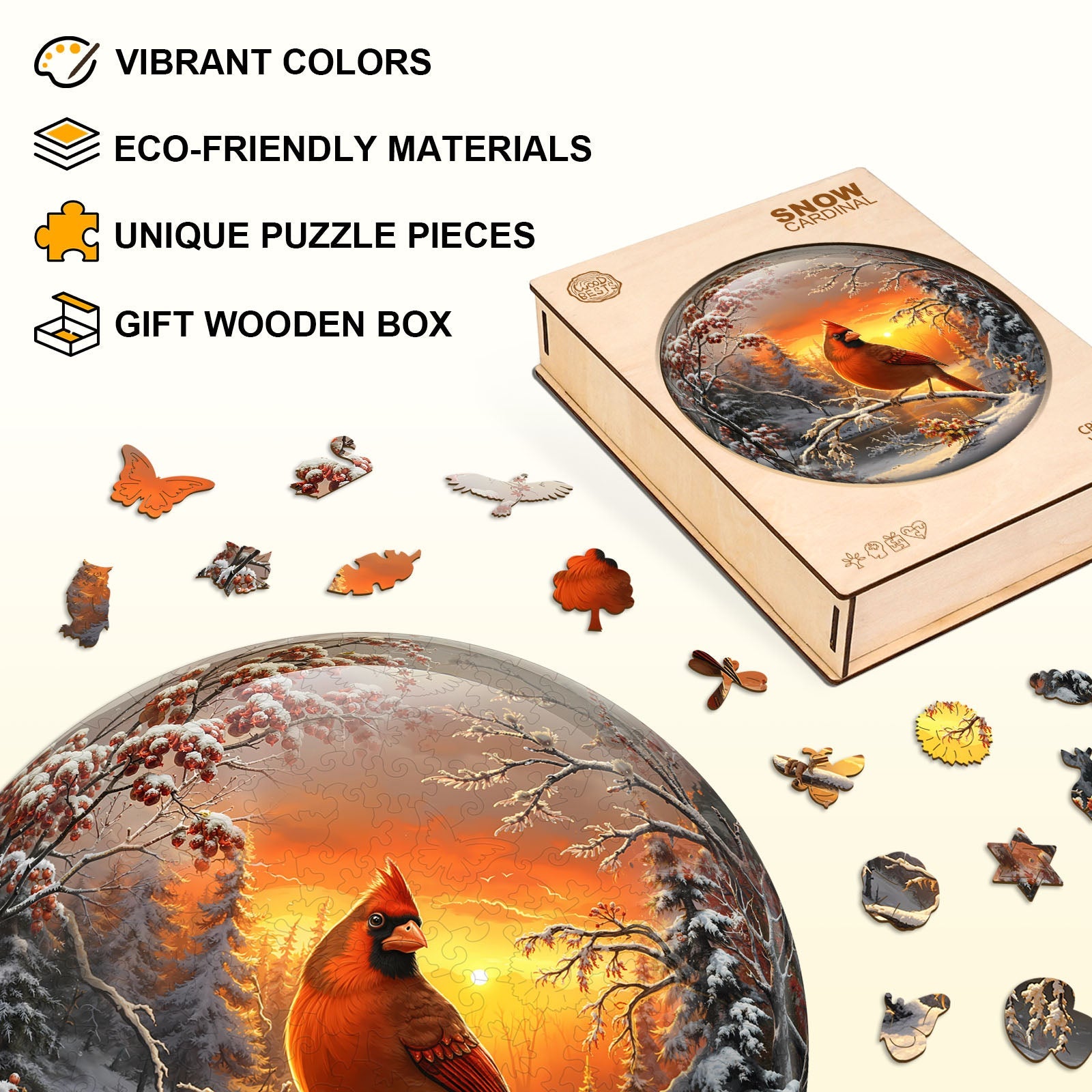 Snow Cardinal Wooden Jigsaw Puzzle