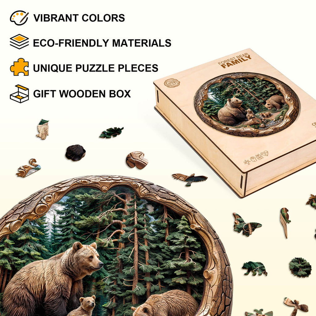 Forest Bear Family Wooden Jigsaw Puzzle
