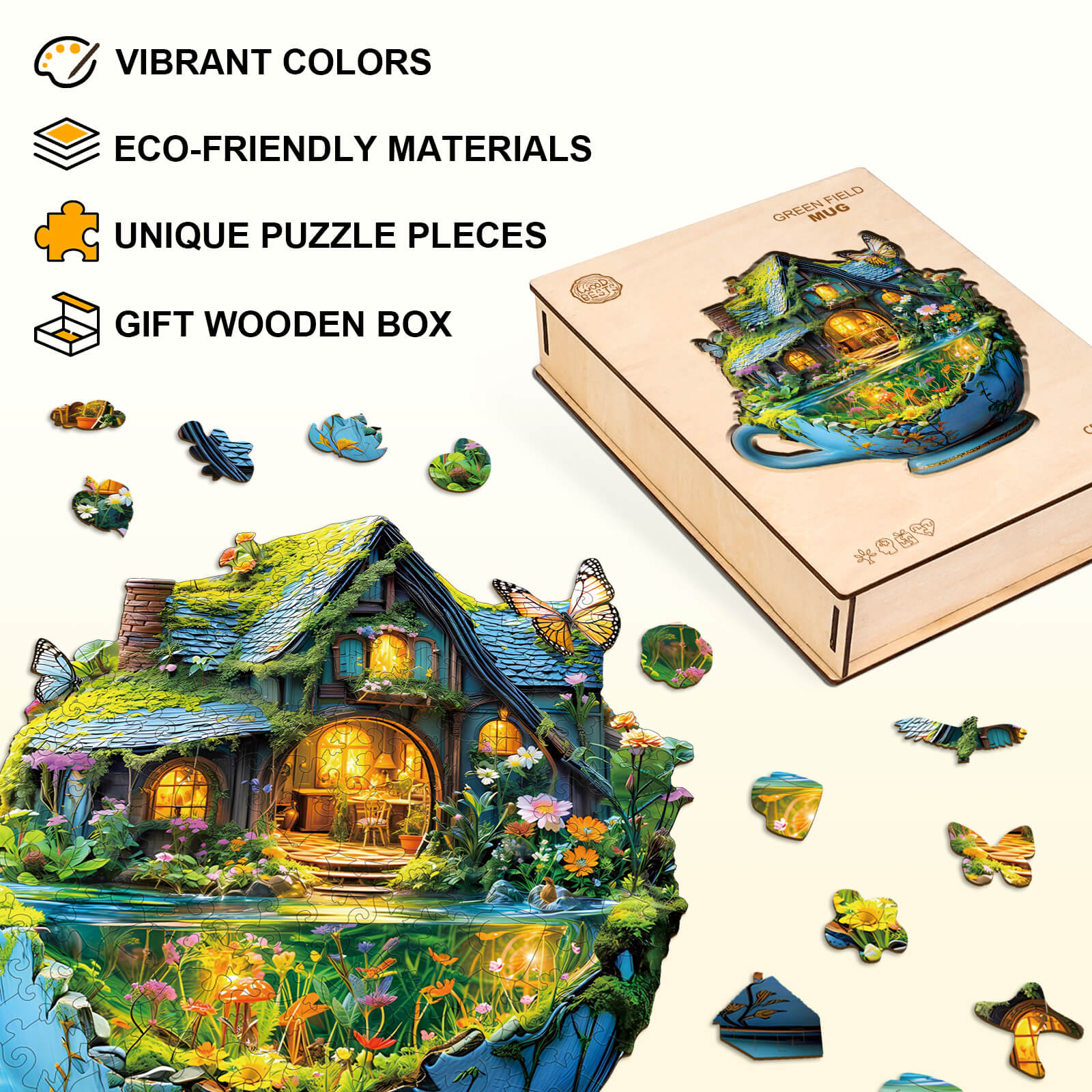 green Field mug Wooden Jigsaw Puzzle
