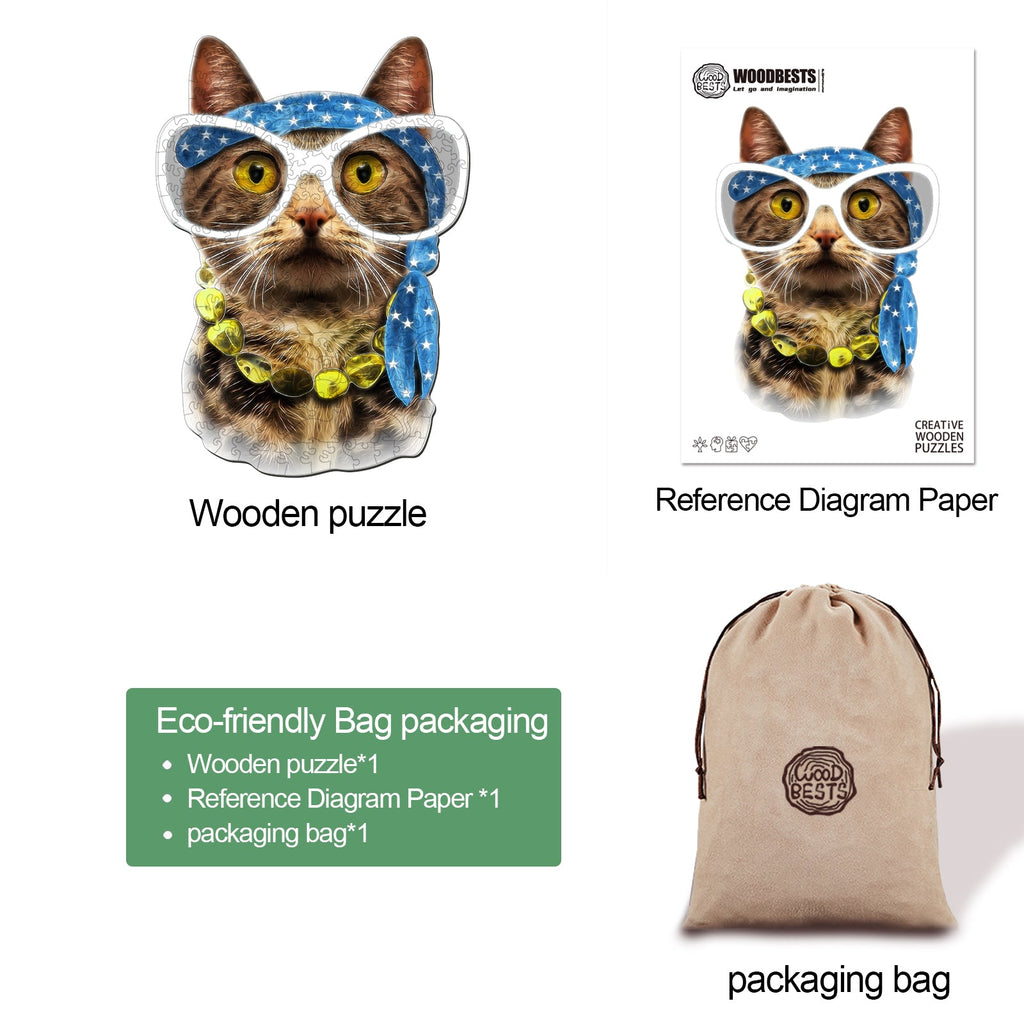 Modern Cat Wooden Jigsaw Puzzle