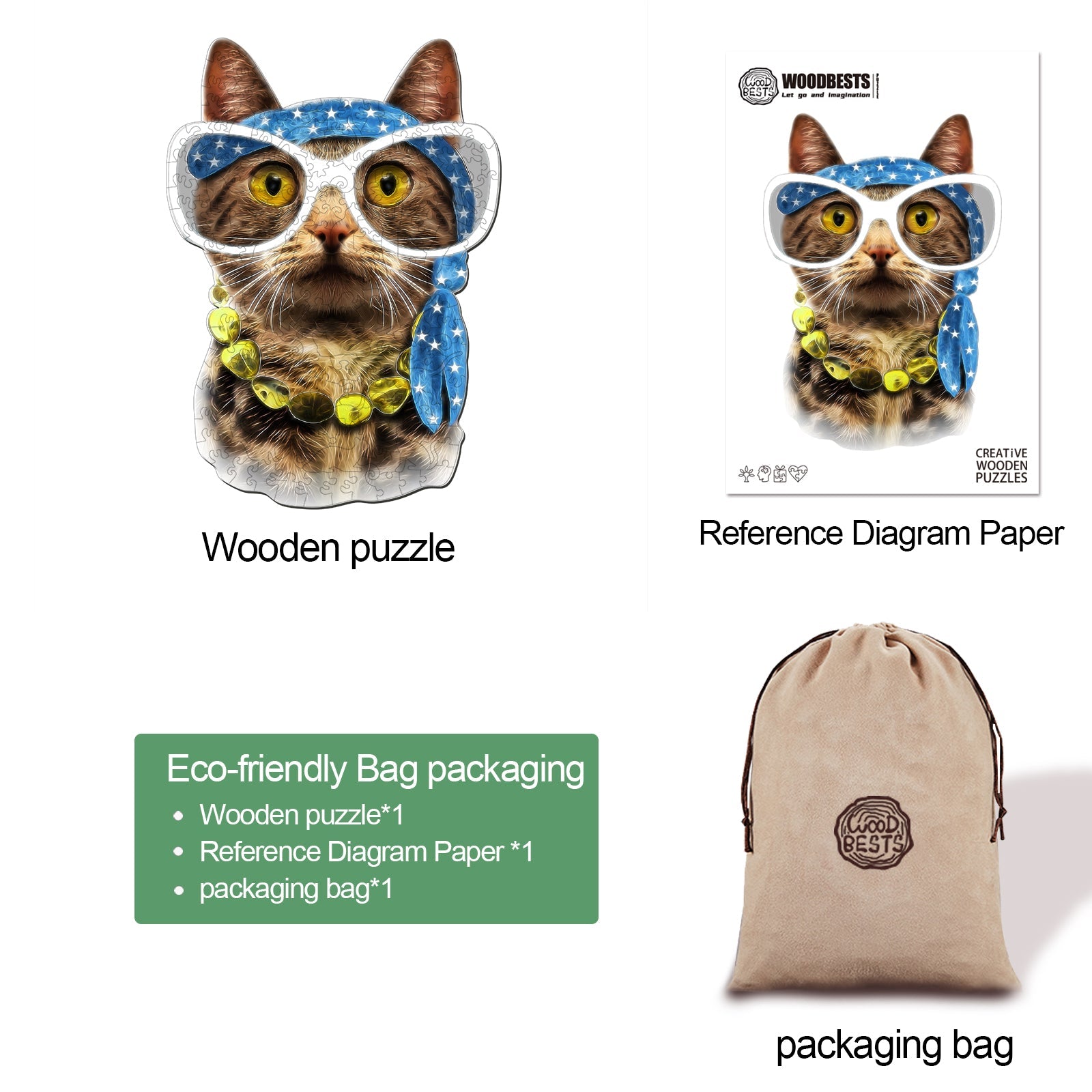 Modern Cat Wooden Jigsaw Puzzle
