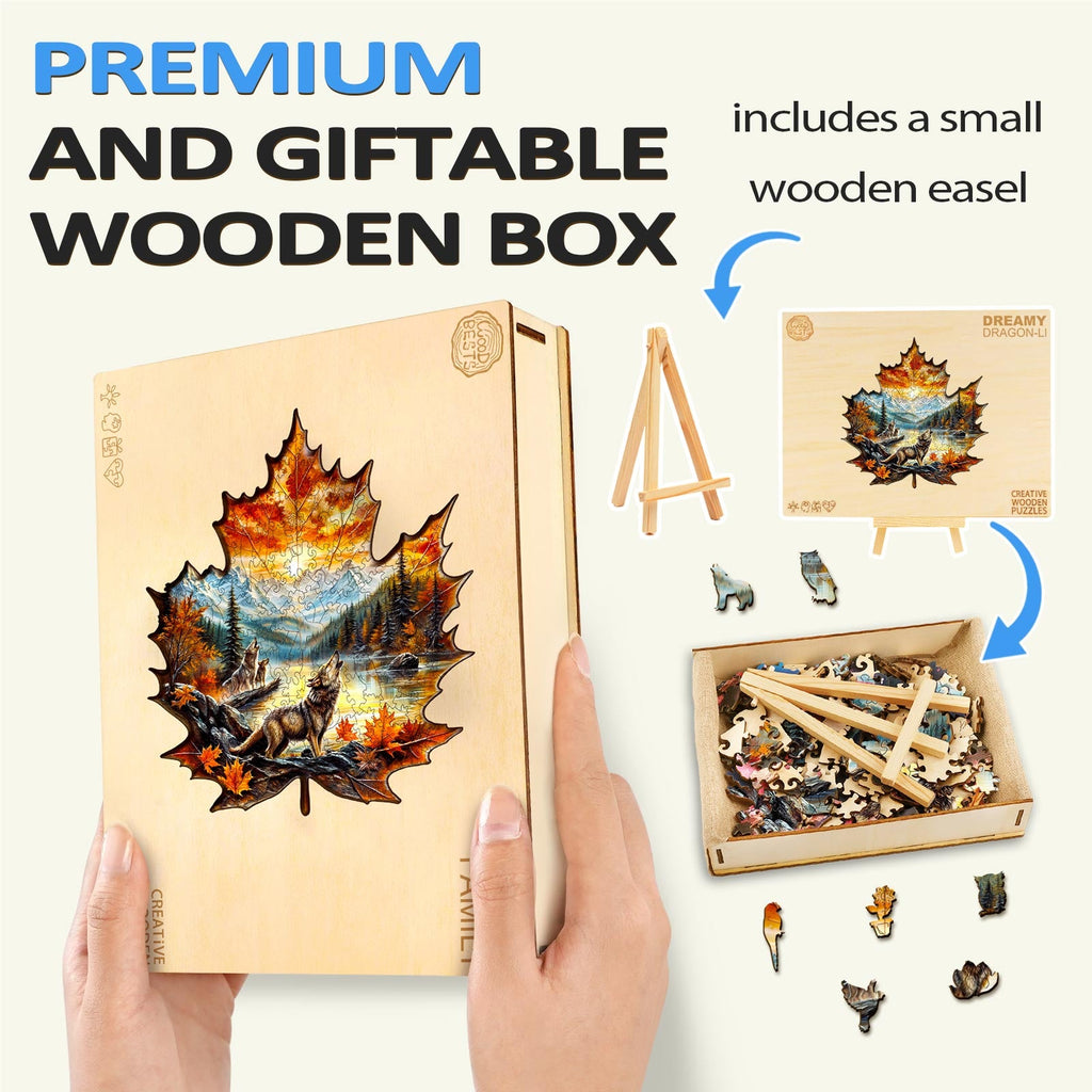 Wolf King autumn Wooden Jigsaw Puzzle