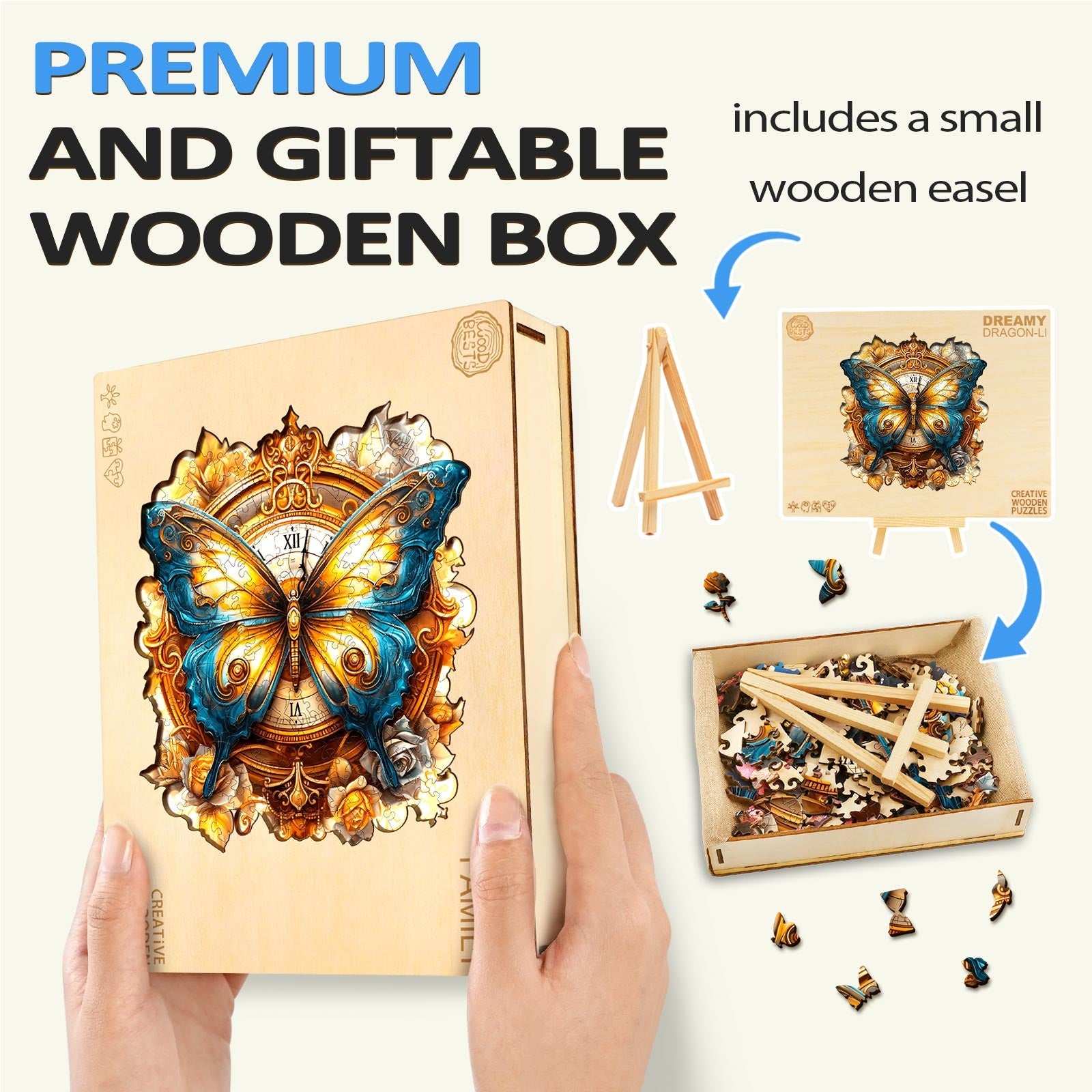 Butterfly And Clock Wooden Jigsaw Puzzle