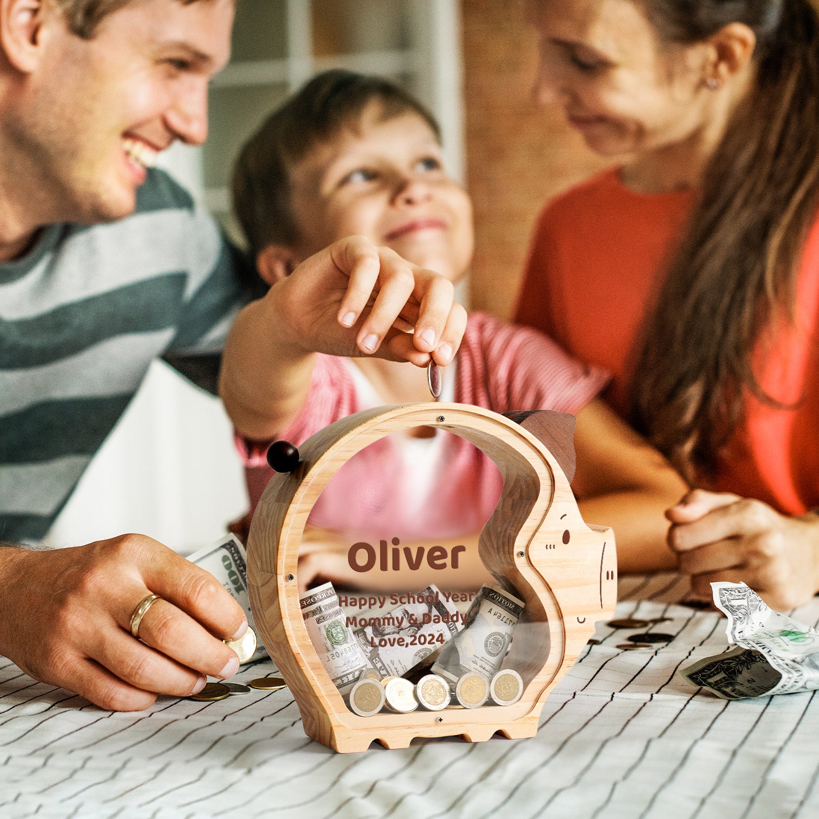 Custom Piggy Bank for Kids with Money Target and Numbers (1000 Dollar)