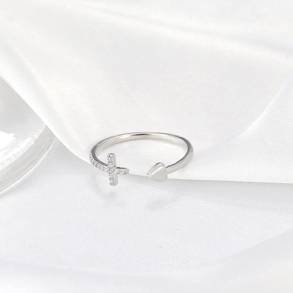 LOVE & CROSS SILVER RING