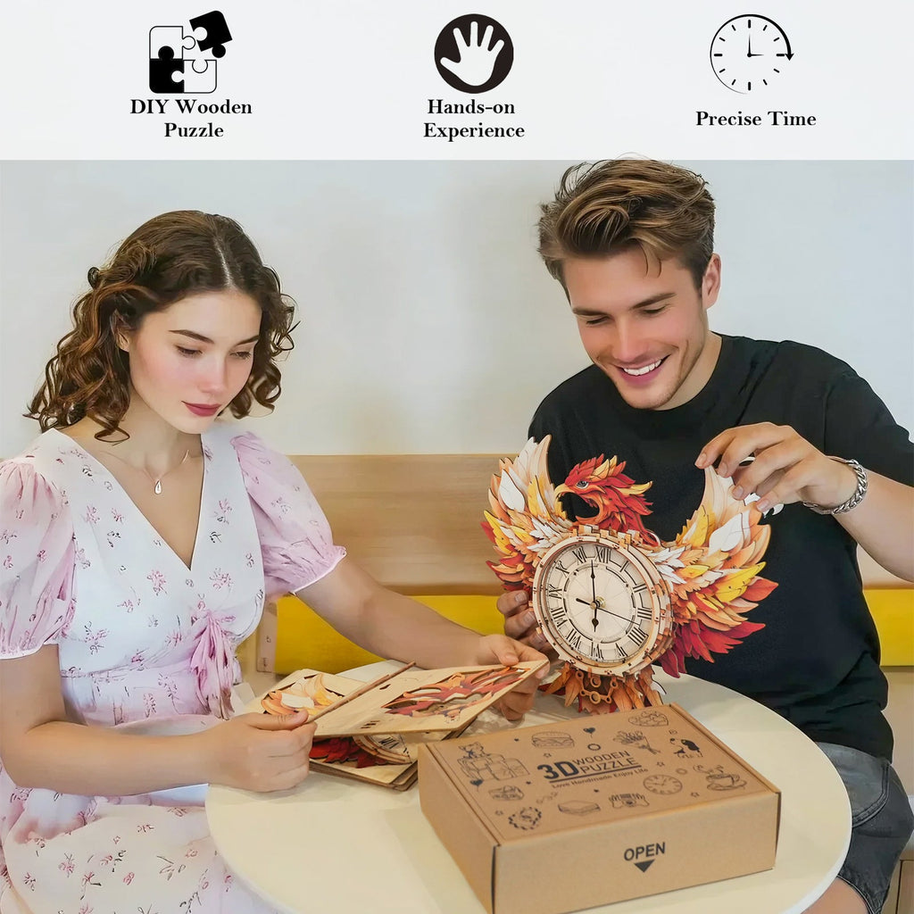 Phoenix– DIY Wooden Clock, 3D Puzzle Craft Kit