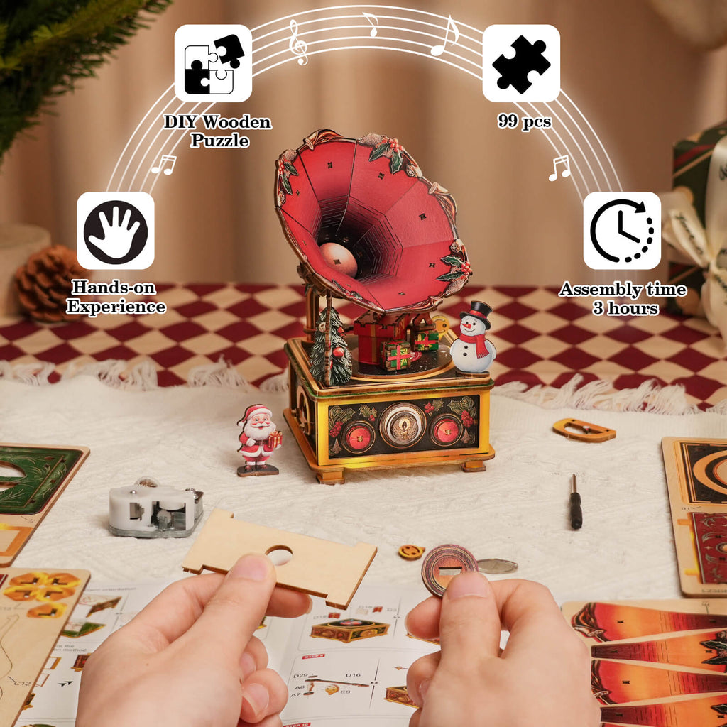 Melody Under the Mistletoe– DIY Wooden Music Box, 3D Puzzle Craft Kit