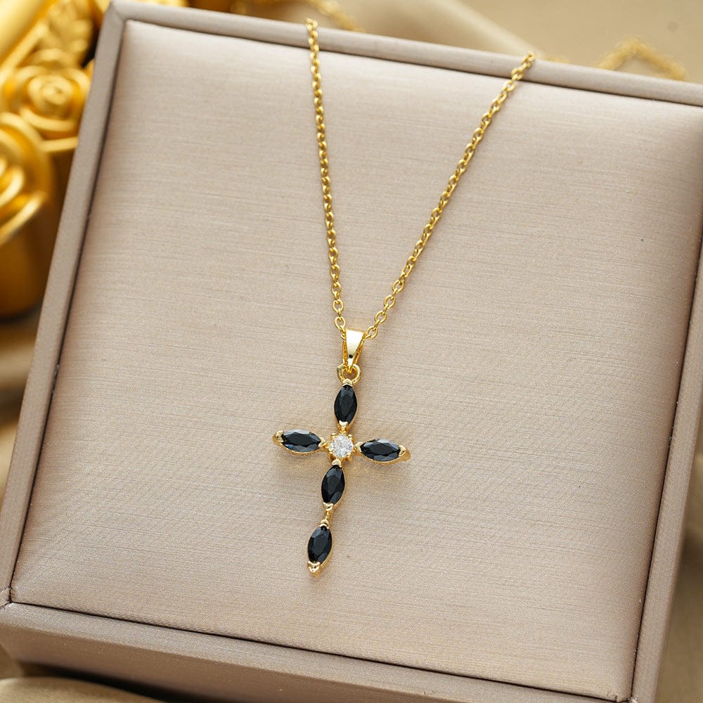 COLORFUL ZIRCON CROSS NECKLACE