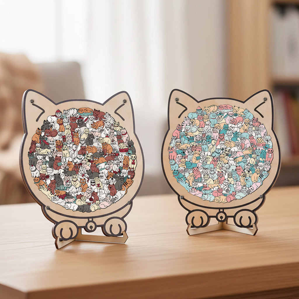 Morandi-Colored Cat/Dog Shaped Wooden Jigsaw Puzzle