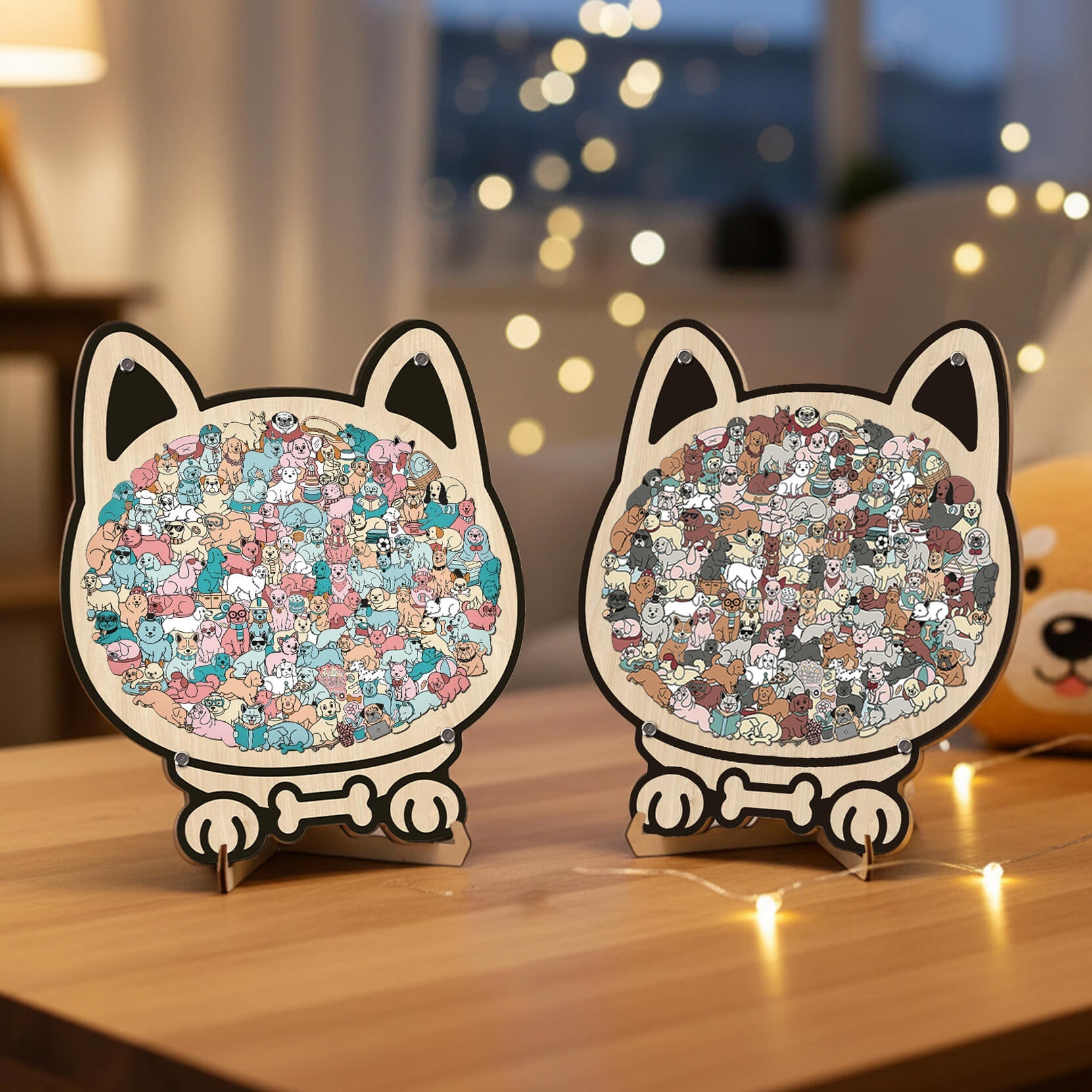 Morandi-Colored Cute Dog Shaped Wooden Jigsaw Puzzle