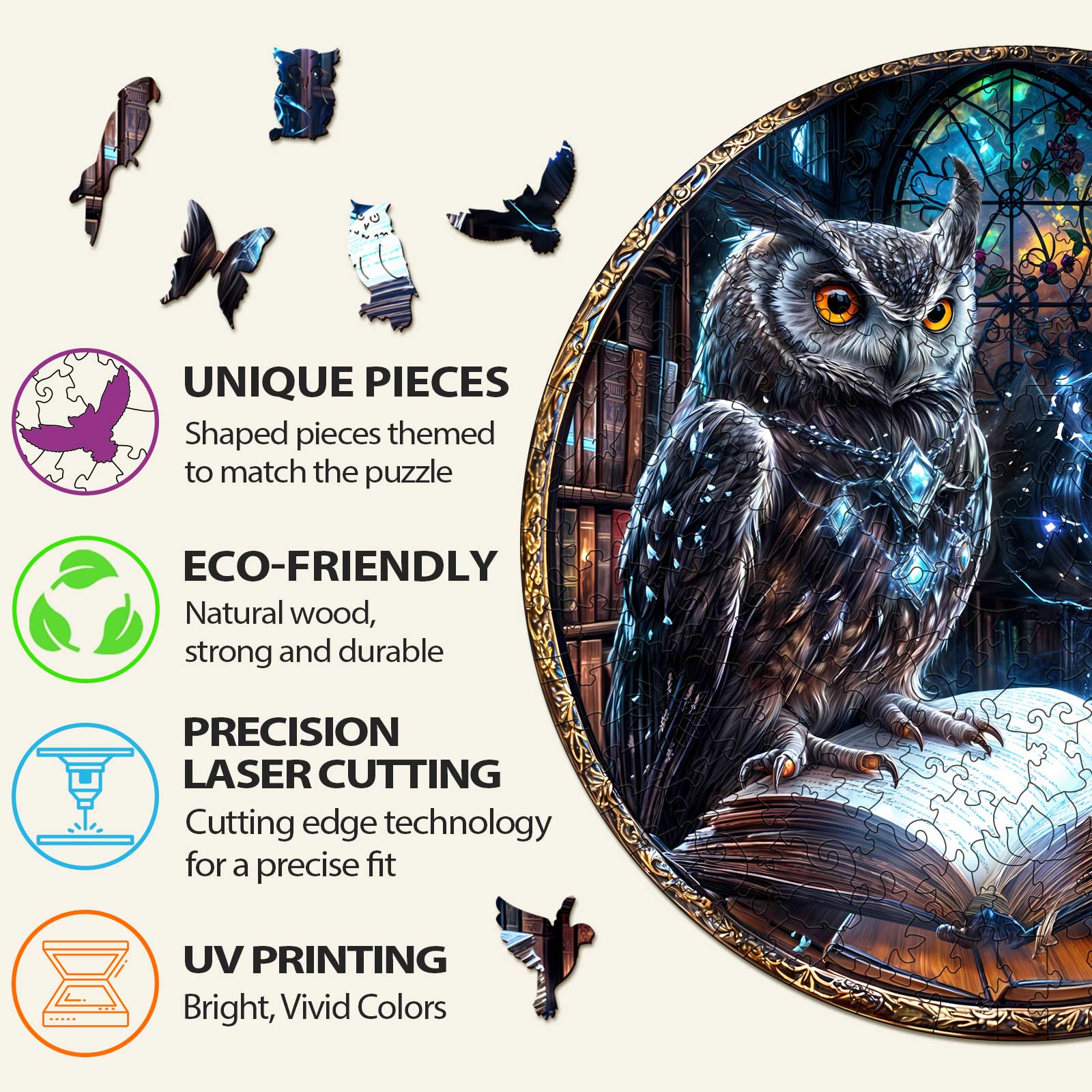 Library Owl Wooden Jigsaw Puzzle