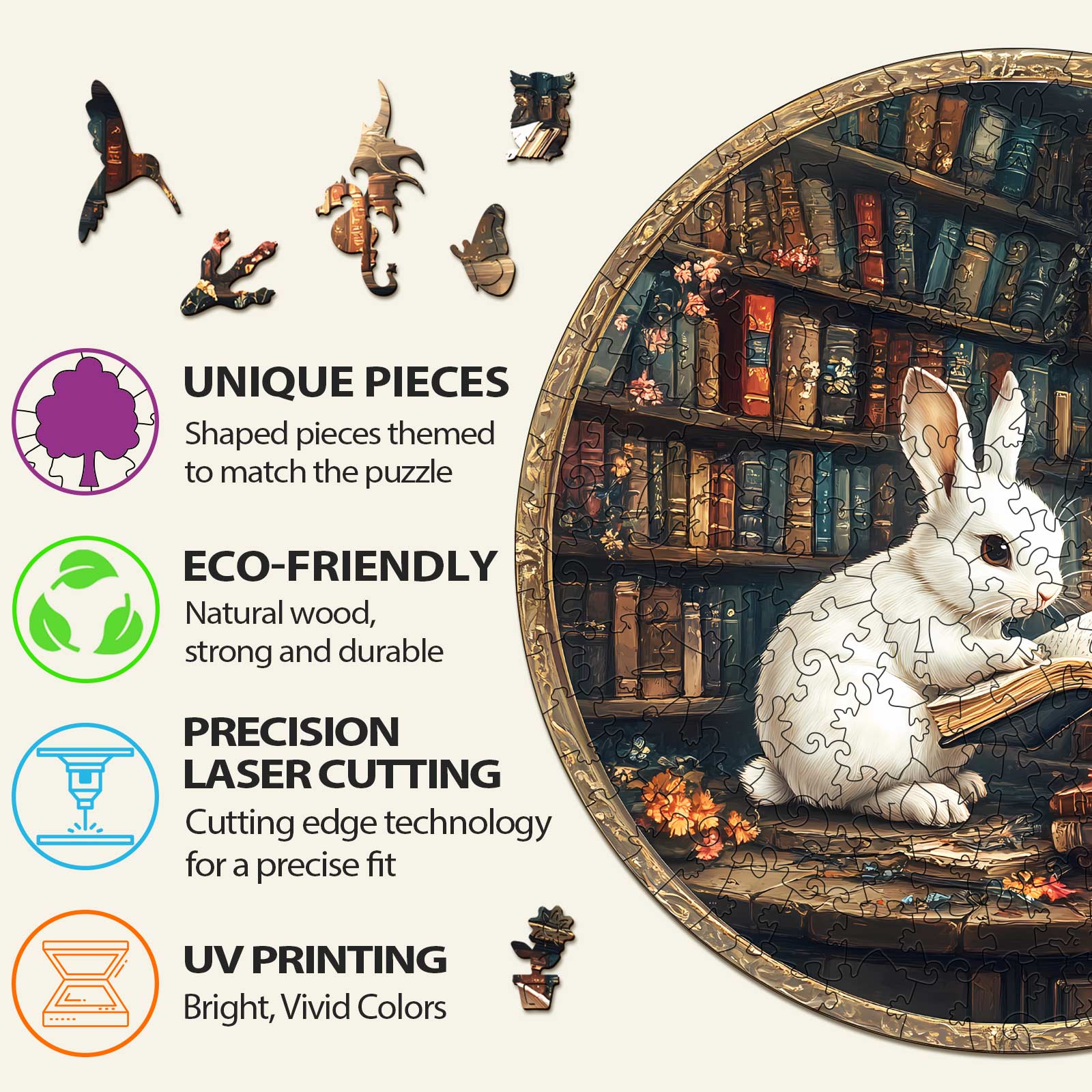 Magic Library Rabbit Wooden Jigsaw Puzzle