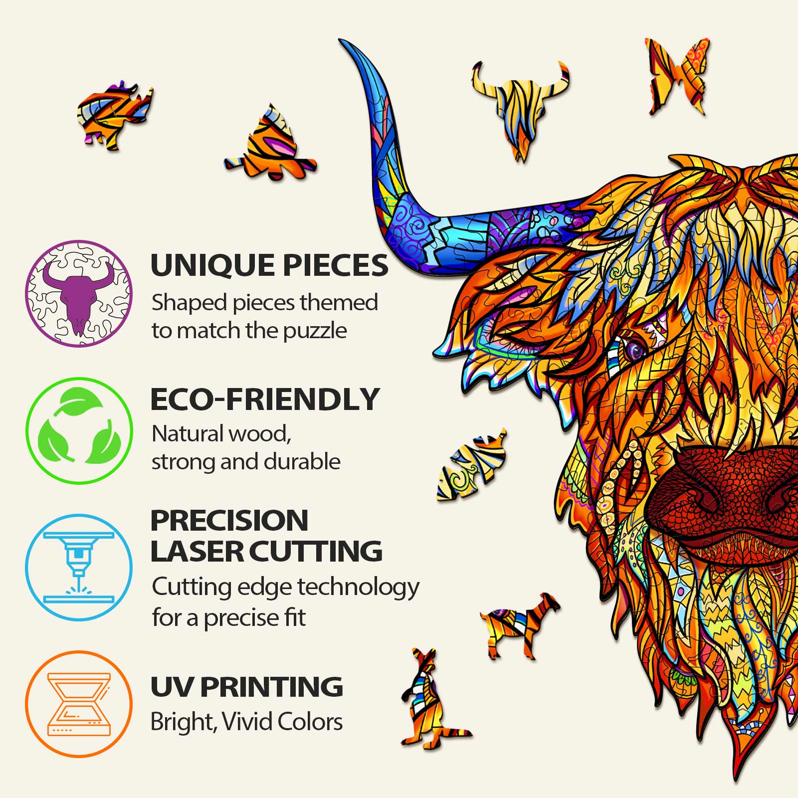 Highland Cattle Wooden Jigsaw Puzzle