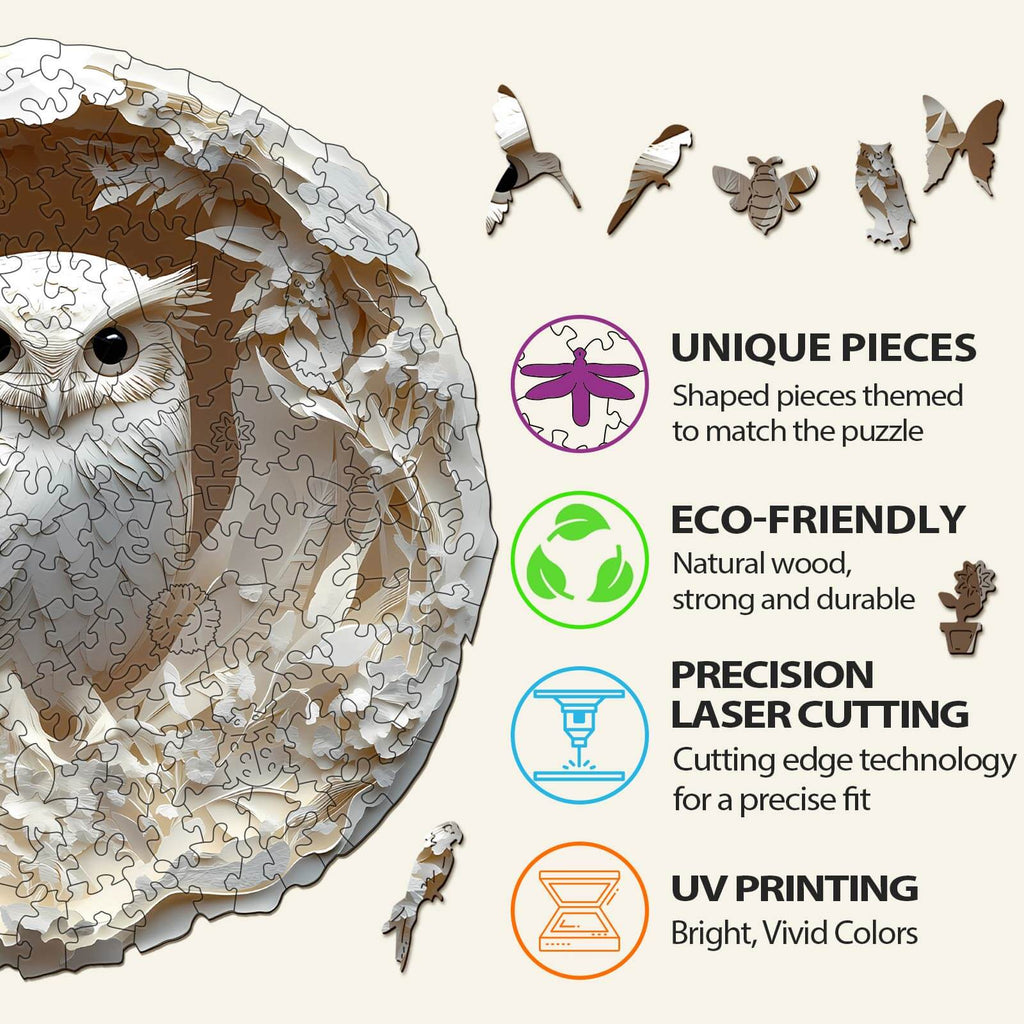 Paper Carved Owl Wooden Jigsaw Puzzle