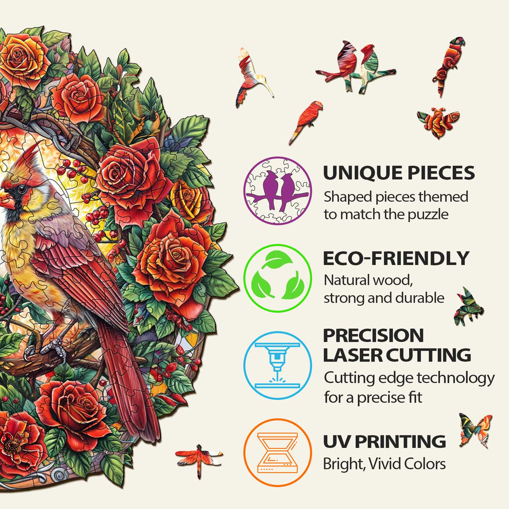 Rose Cardinal Wooden Jigsaw Puzzle
